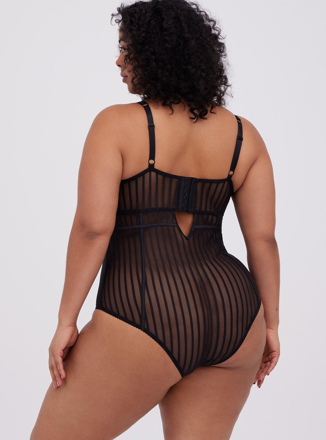 Plus Size - Striped Mesh Elastic High Waist Thong - Torrid