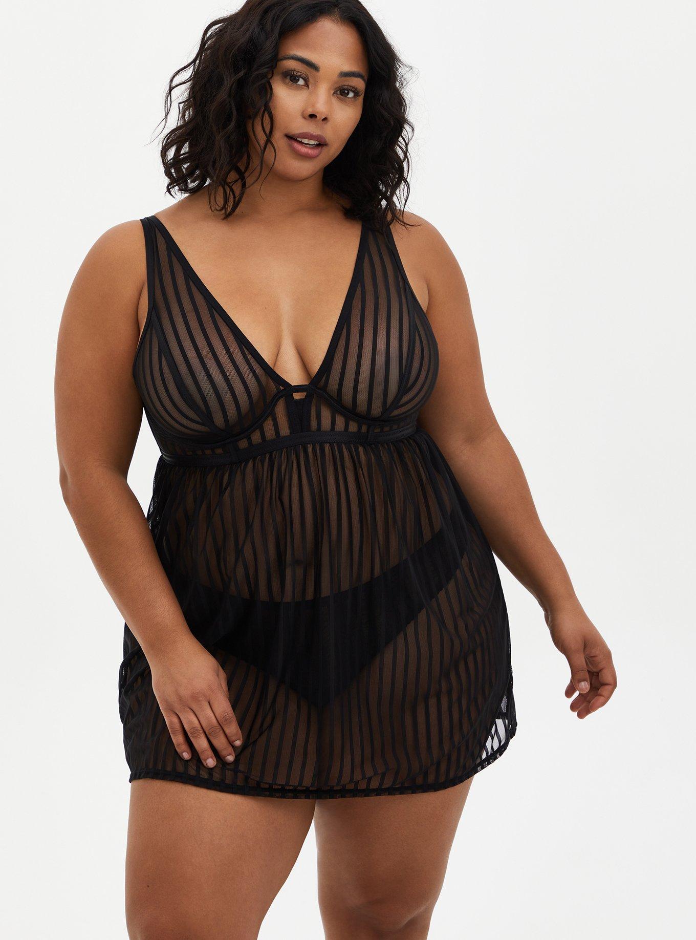 Plus Size - Black Striped Mesh Underwire Bodysuit - Torrid