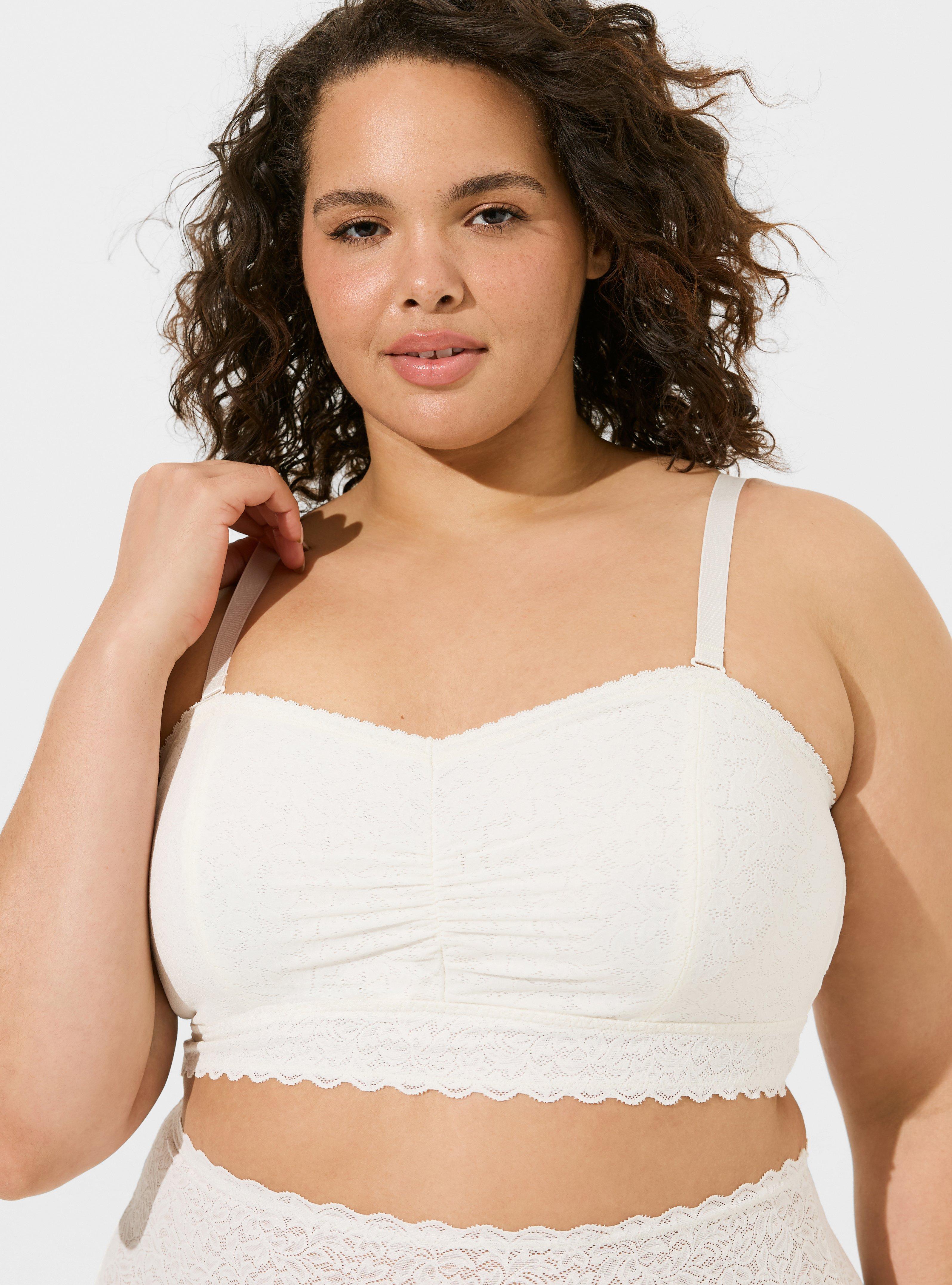 Women's Lace Bandeau top with Lining Crop Basic Stretch Layering Tube  Cropped (L, White)