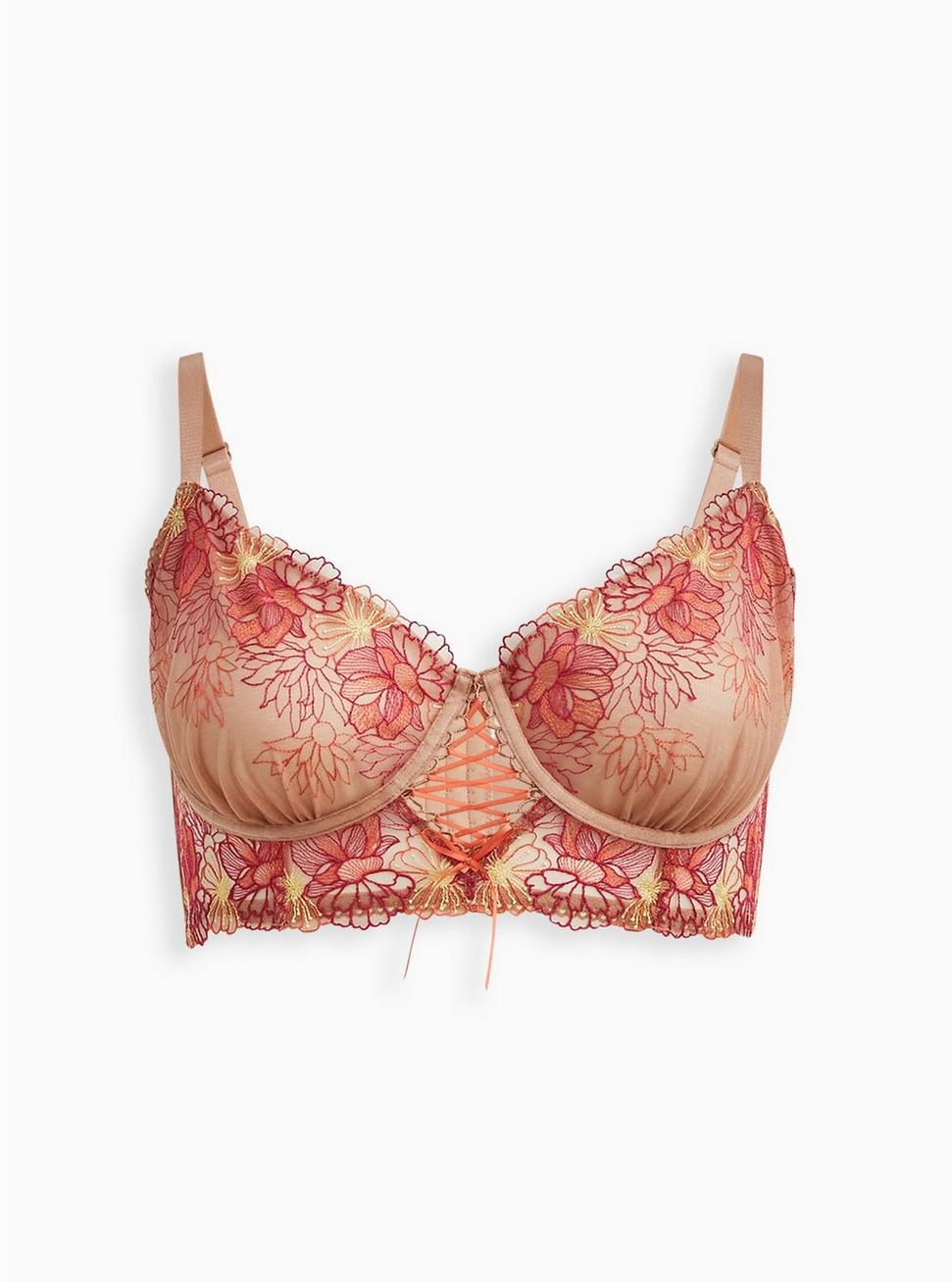 Plus Size Multicolor Floral Mesh Embroidered Underwire Bra, ROSE DUST, hi-res
