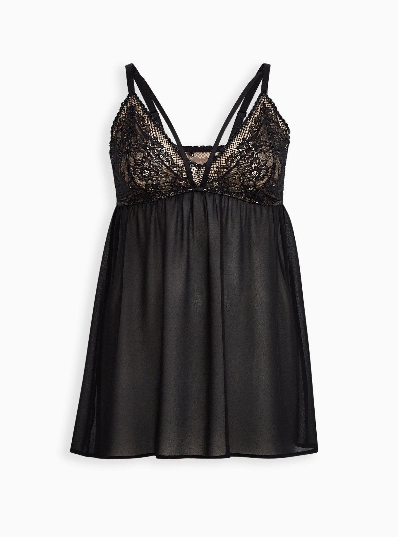 Fleur Lace Strappy Babydoll, RICH BLACK, hi-res