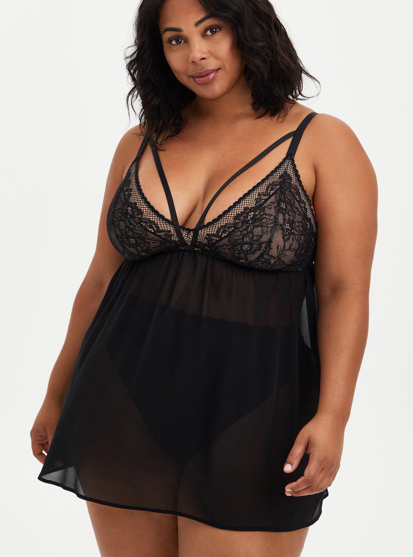 Fleur Lace Strappy Babydoll, RICH BLACK, hi-res