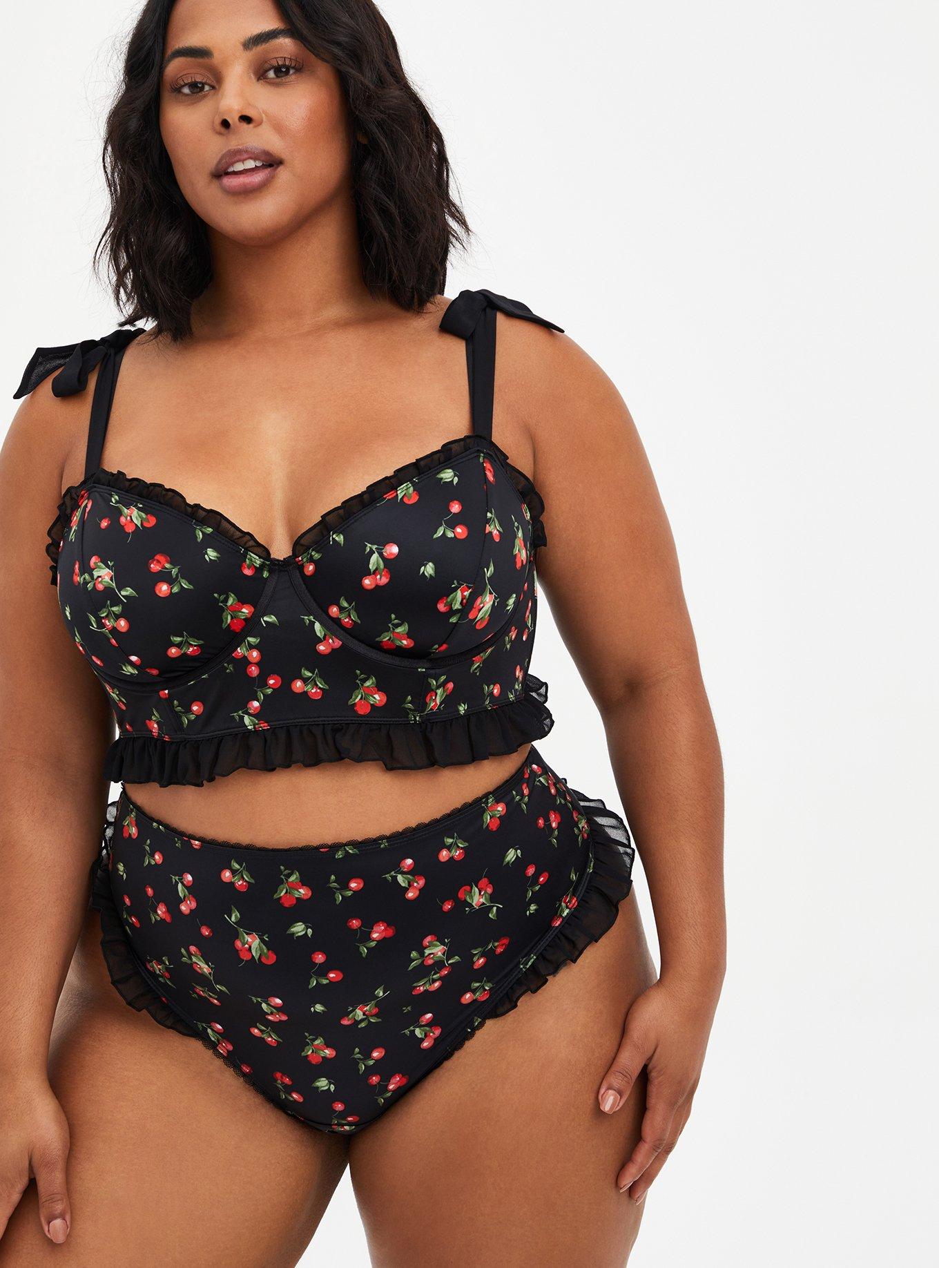 Satin Ruffle Underwire Bra, CHERRY, alternate