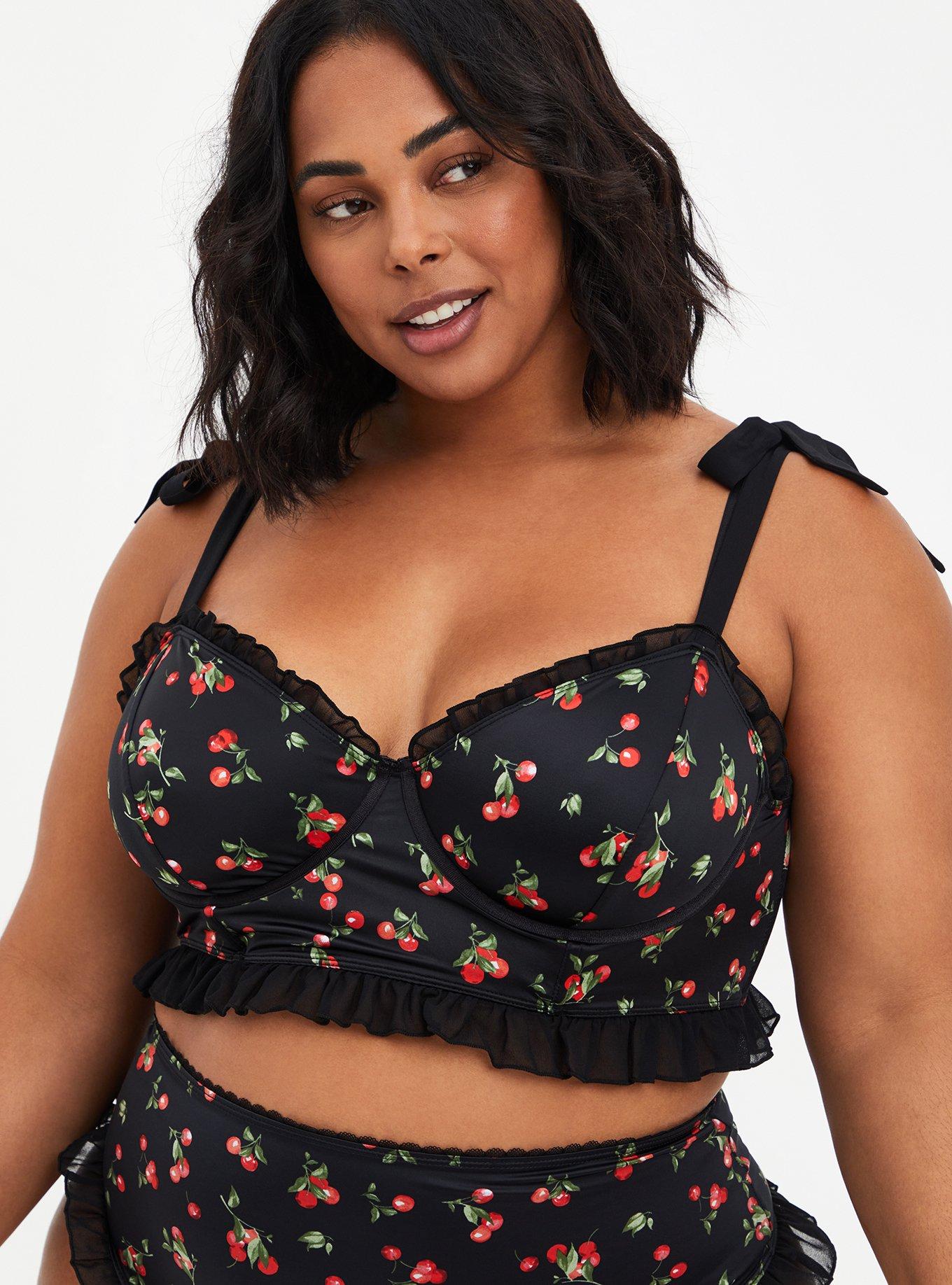 Satin Ruffle Underwire Bra, CHERRY, alternate