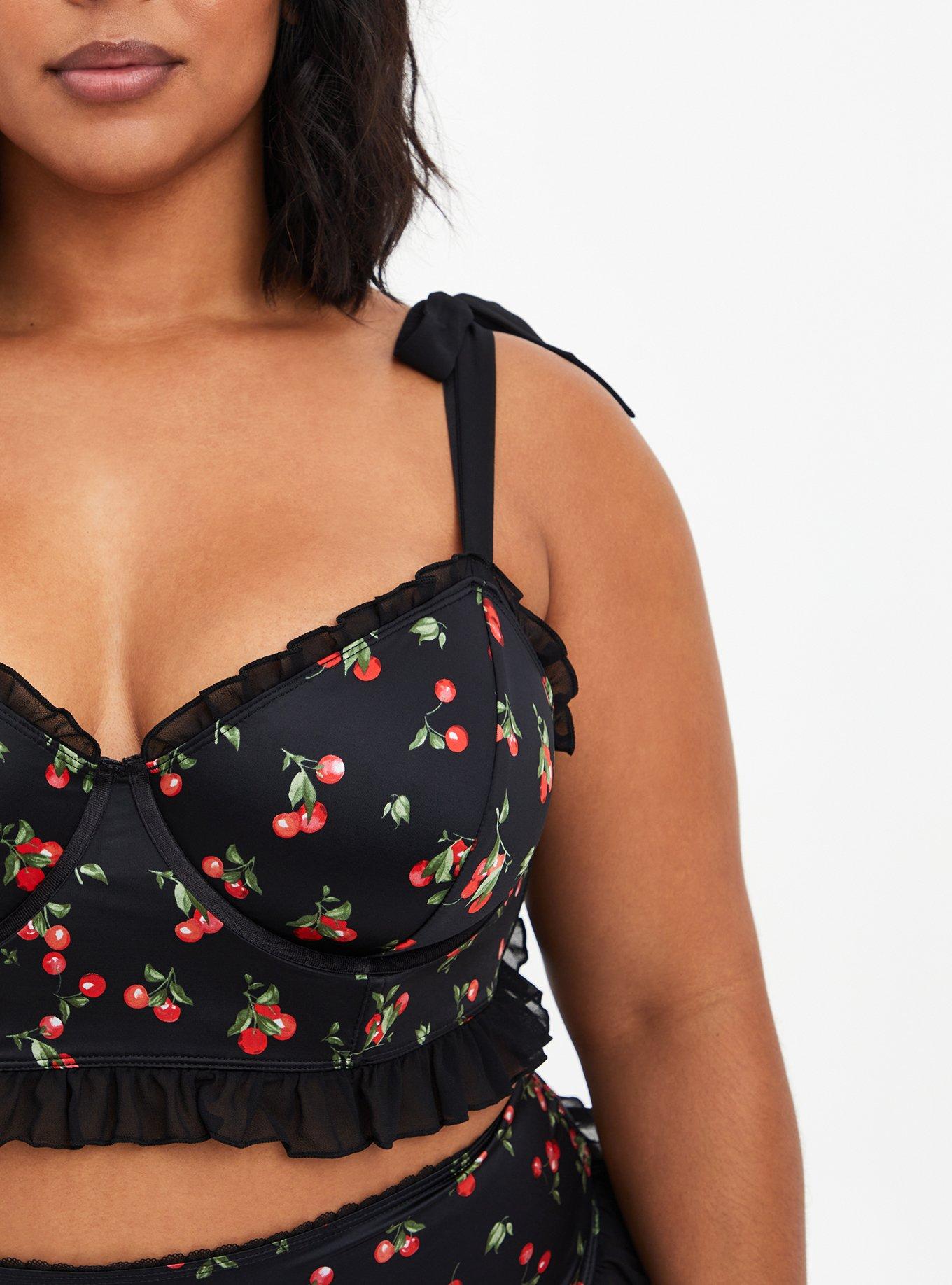 Satin Ruffle Underwire Bra, CHERRY, alternate