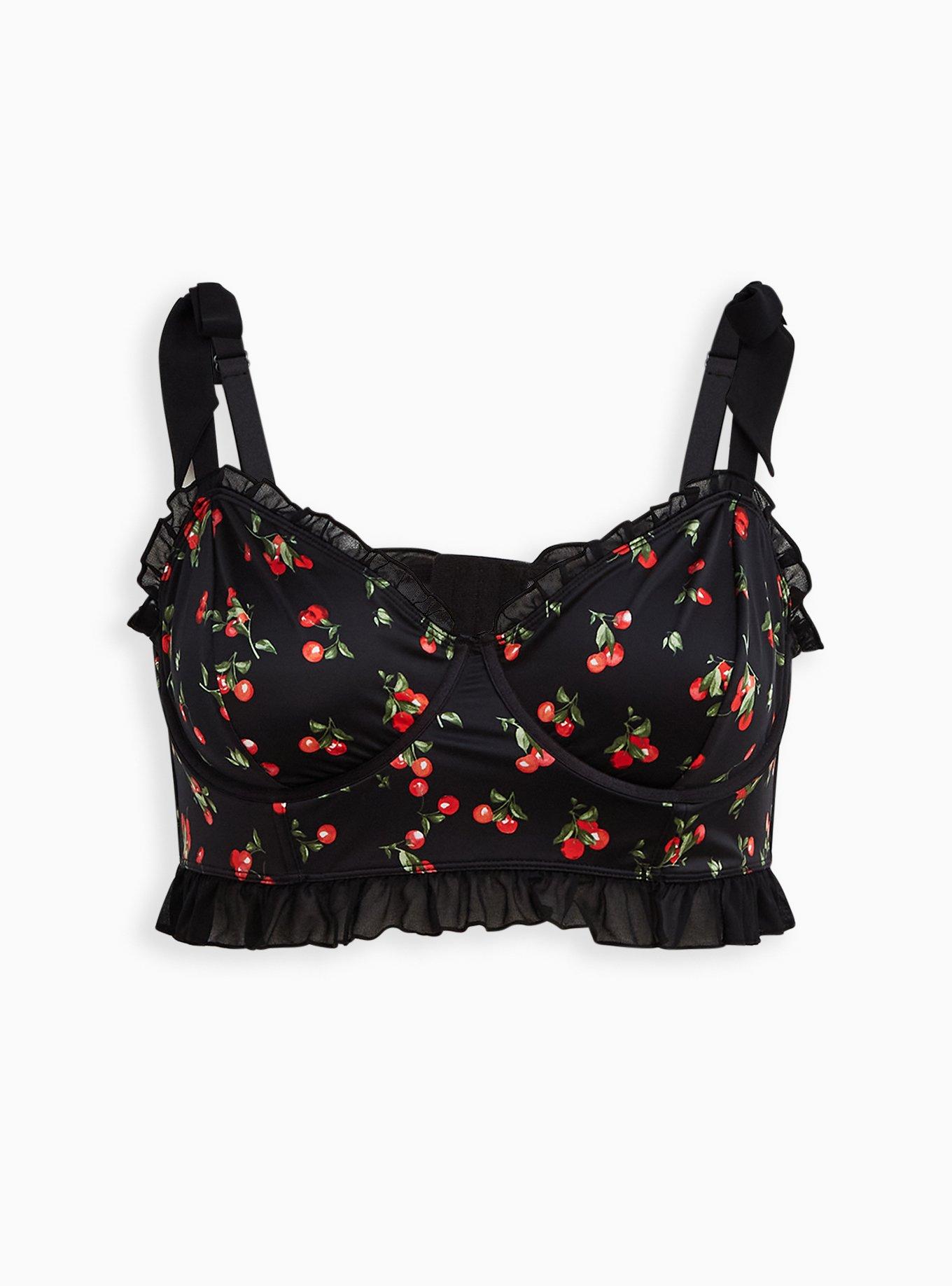 Satin Ruffle Underwire Bra, CHERRY, hi-res