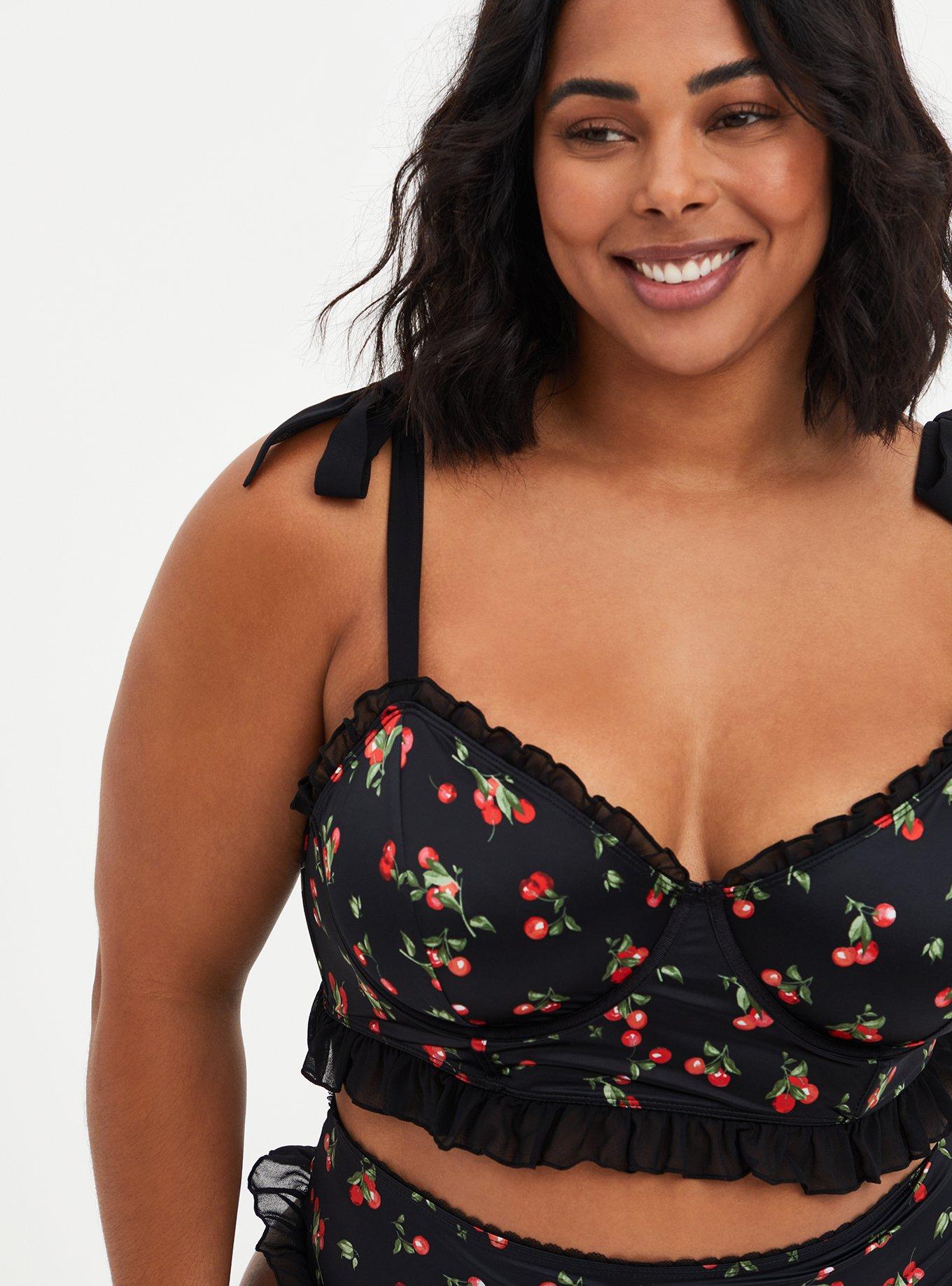 Satin Ruffle Underwire Bra, CHERRY, hi-res