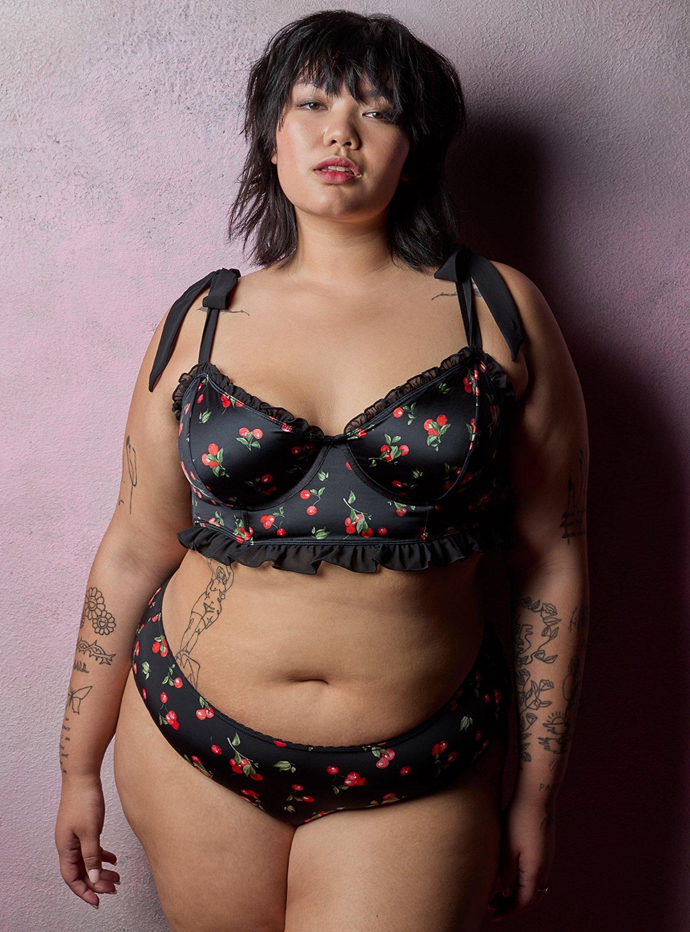Satin Ruffle Underwire Bra, CHERRY, hi-res