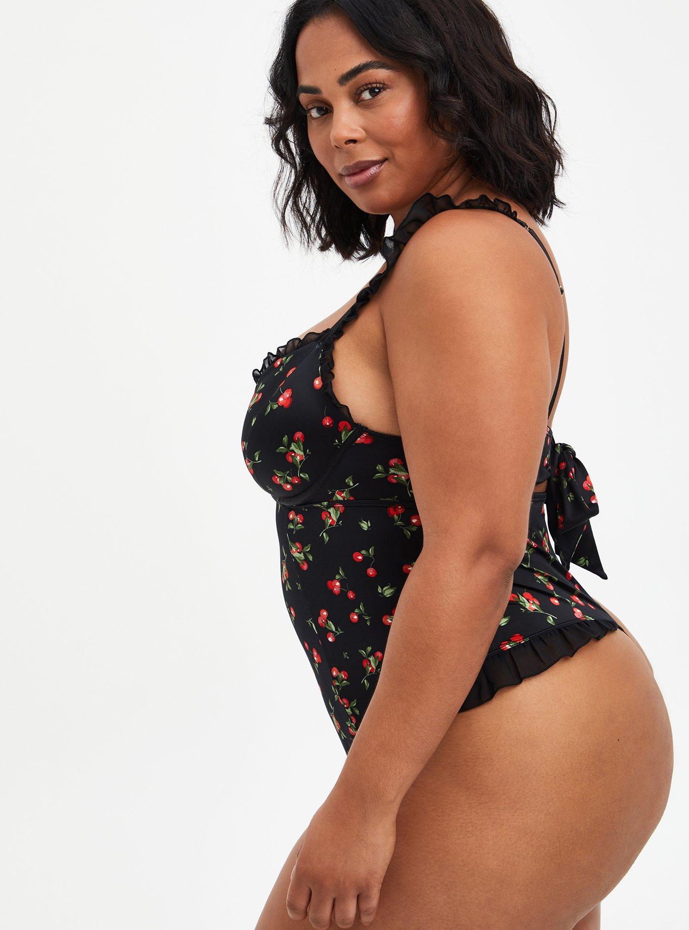 Satin Ruffle Bodysuit, CHERRY, alternate