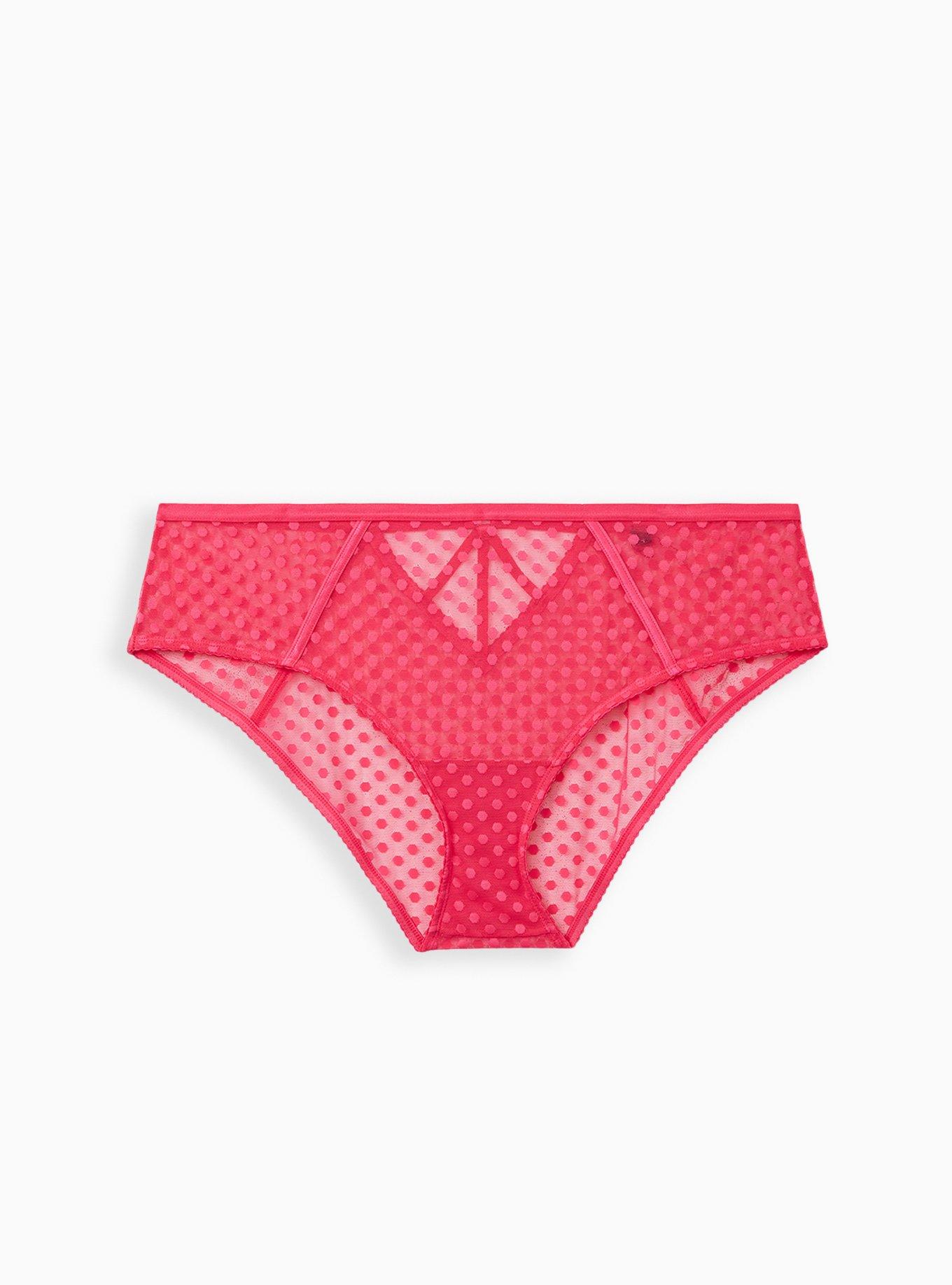 Plus Size Pink Dot Mesh Cage Back Hipster Panty, , hi-res