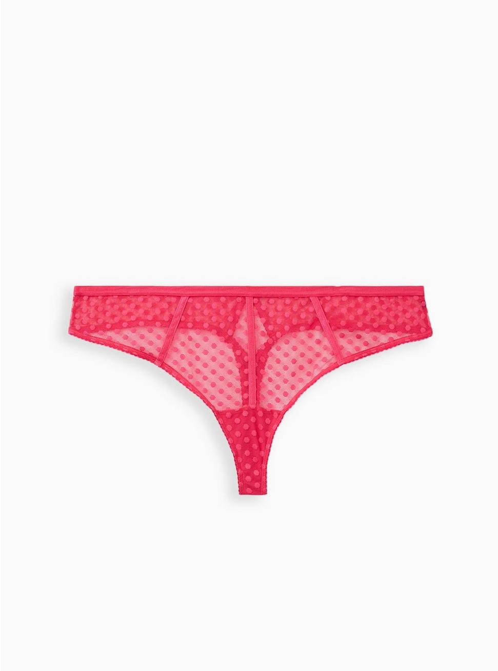 Plus Size - Pink Dot Mesh Cut Out Thong Panty - Torrid