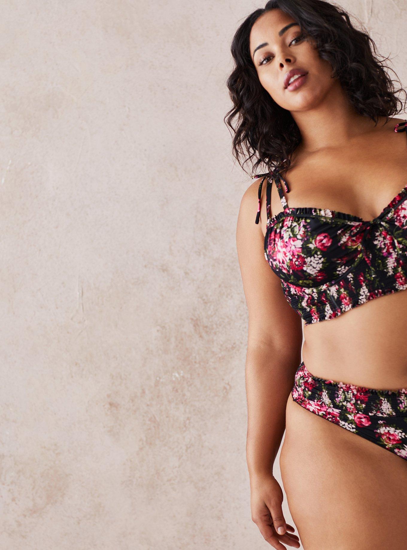 Black Floral Microfiber Thong Panty, FLORAL DISPERSE, alternate