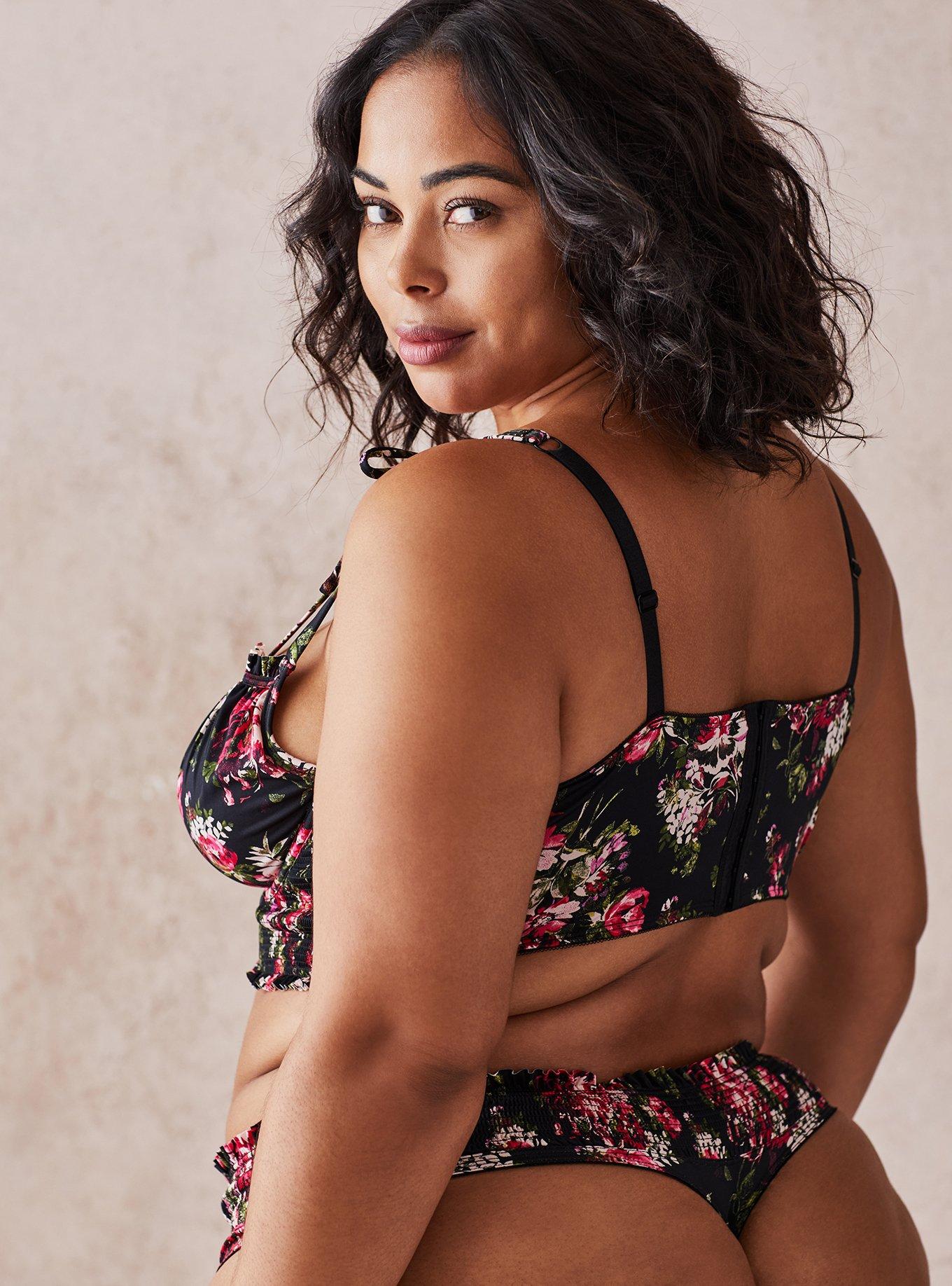 Black Floral Microfiber Thong Panty, FLORAL DISPERSE, alternate