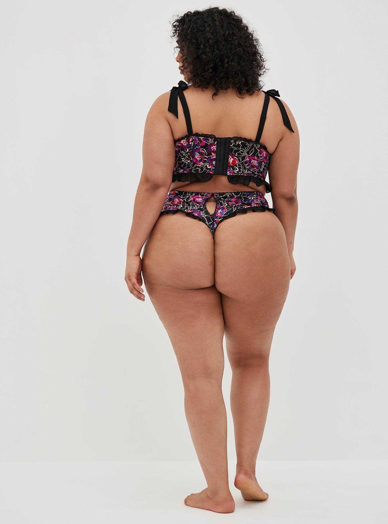 Plus Size - Satin And Lace Thong Panty With Cutout Back - Torrid