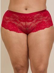 Floral Lace Mid-Rise Cheeky Mini Lattice Back Panty, JESTER RED, alternate