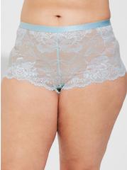Plus Size Floral Lace Mid-Rise Cheeky Mini Lattice Back Panty, CORYDALIS BLUE, alternate