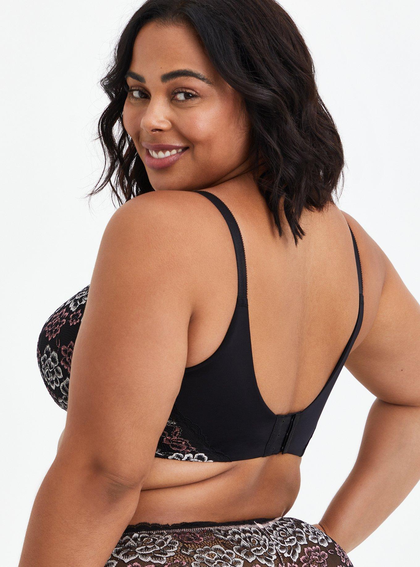 Plus Size - Lightly Lined Wire-Free Bra - Black & Pink Lace with 360° Back  Smoothing™ - Torrid