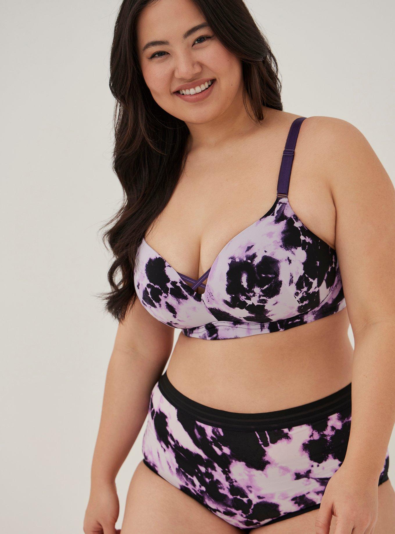 Plus Size - Push-Up Wire-Free Bra - Microfiber & Crochet Purple with 360°  Back Smoothing™ - Torrid