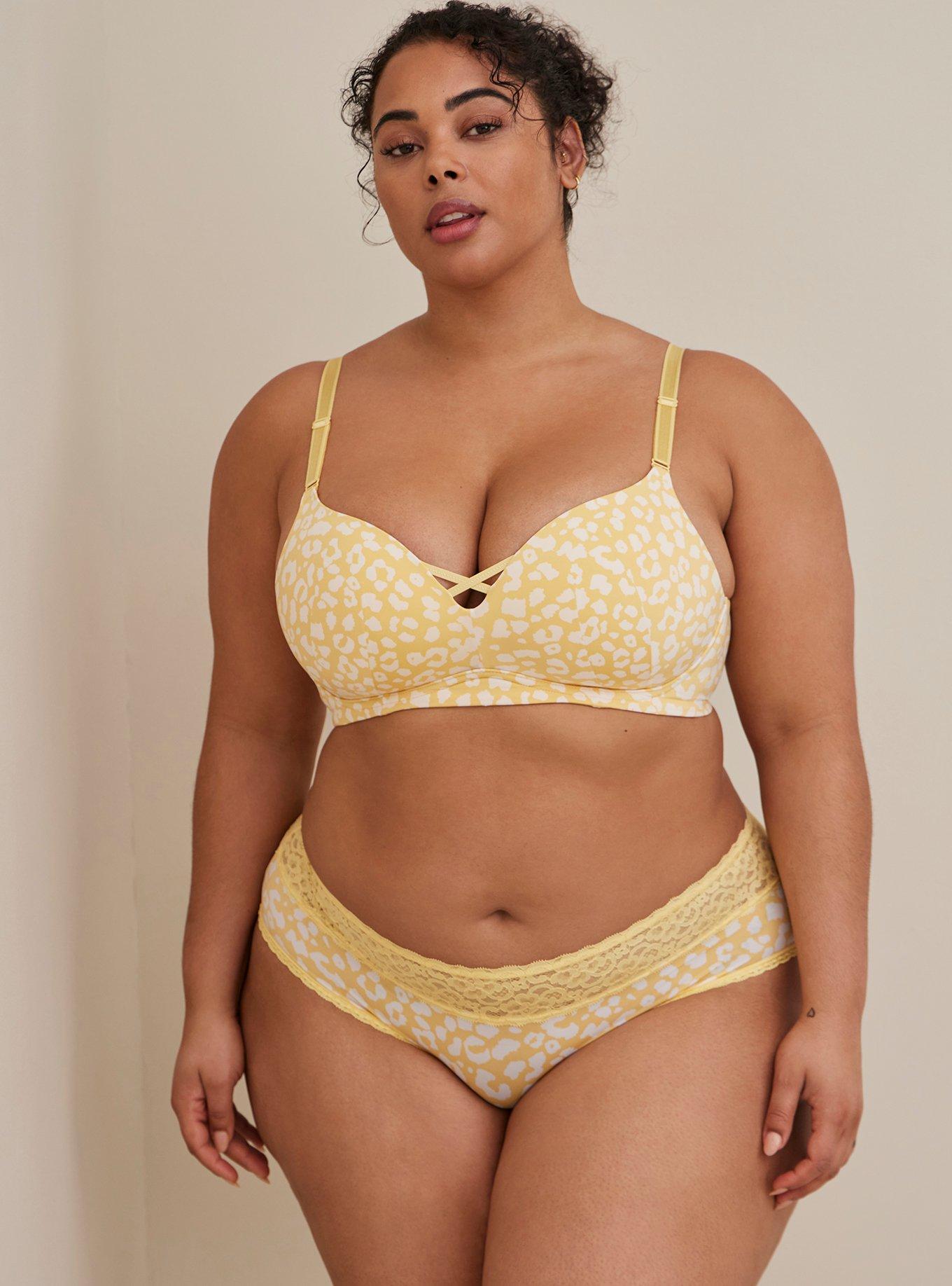 high quality with worldwide shipping 46DDD Torrid White Leopard Neon Yellow  Bra Push Up Plunge Back Smoothing Underwi