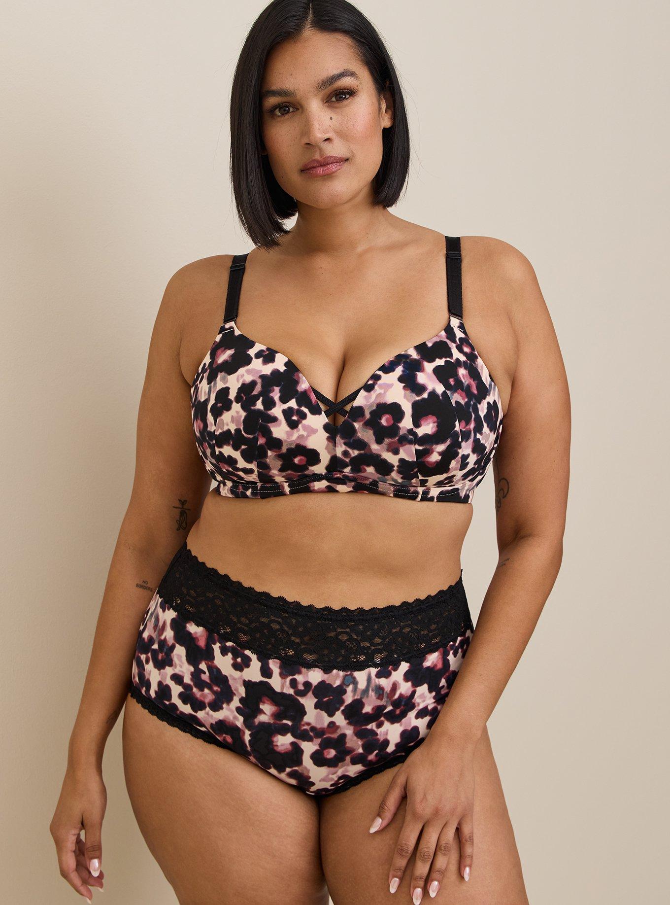Plus Size Dream Wire-Free Push-Up Bra, INK BLOT FLORAL POWDER PUFF: BLACK, alternate