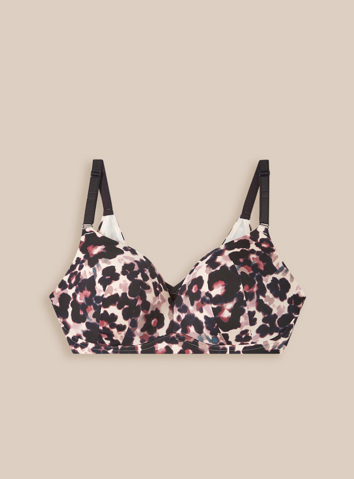 Plus Size Dream Wire-Free Push-Up Bra, INK BLOT FLORAL POWDER PUFF: BLACK, flat