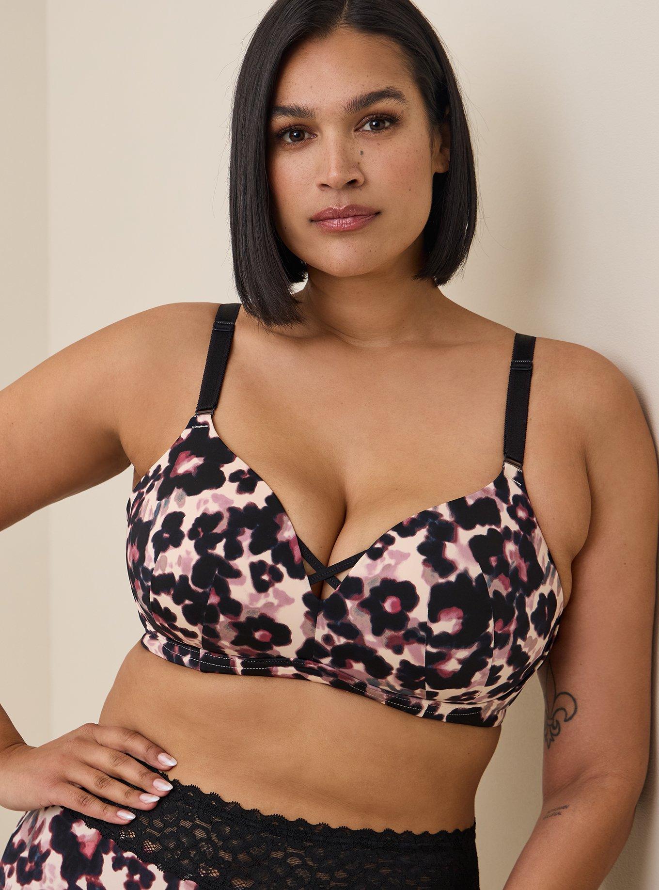Plus Size Dream Wire-Free Push-Up Bra, INK BLOT FLORAL POWDER PUFF: BLACK, hi-res