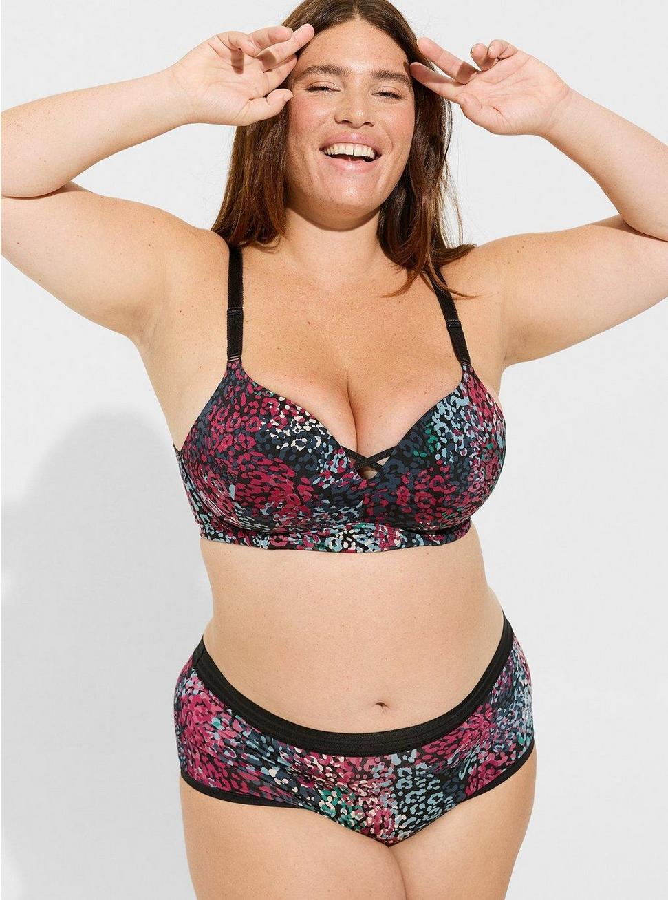 Plus Size Wire-Free Push-Up Print 360° Back Smoothing® Bra , CHIC LEOPARD RICH BLACK, alternate