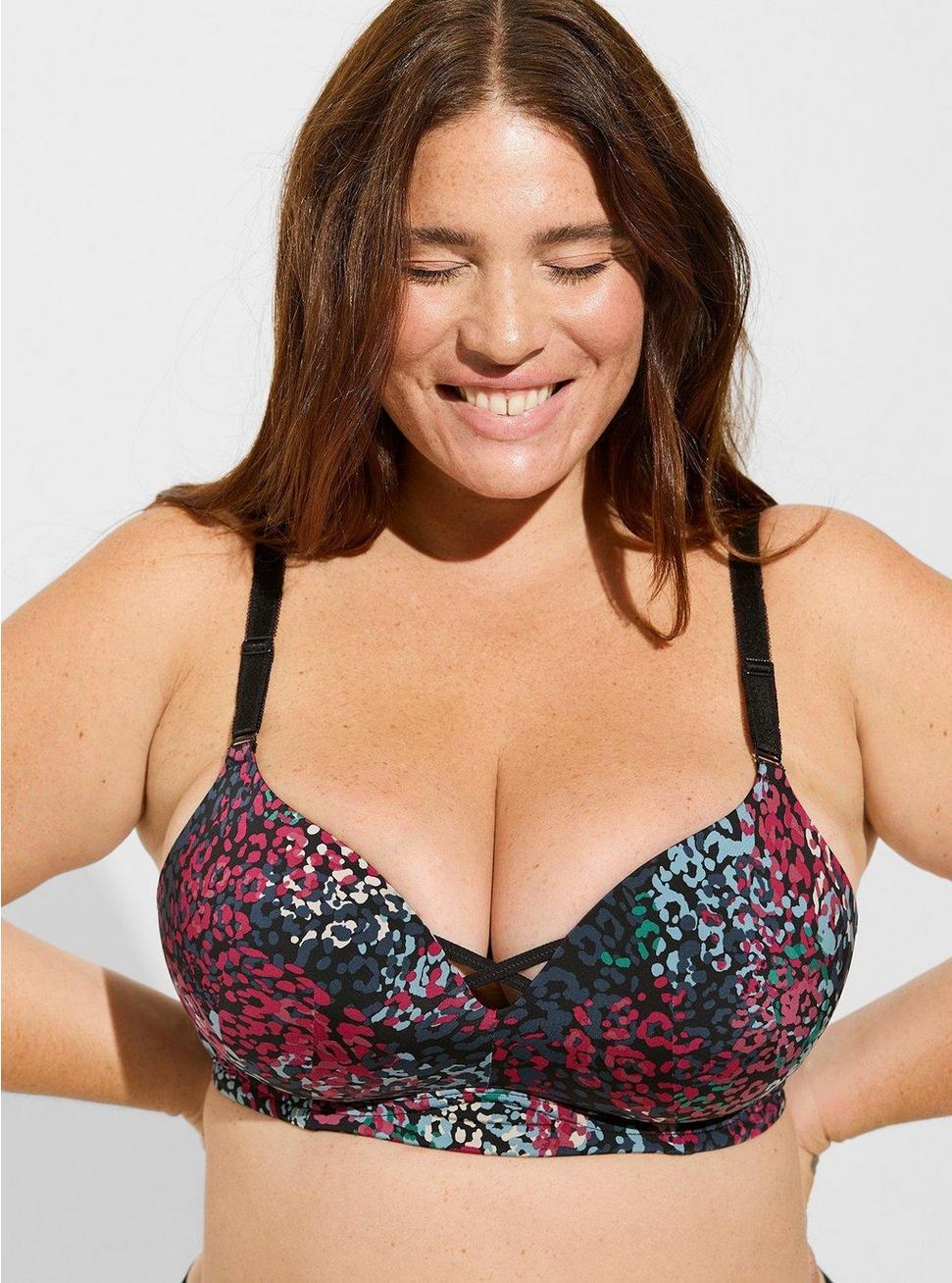 Plus Size Wire-Free Push-Up Print 360° Back Smoothing® Bra , CHIC LEOPARD RICH BLACK, hi-res