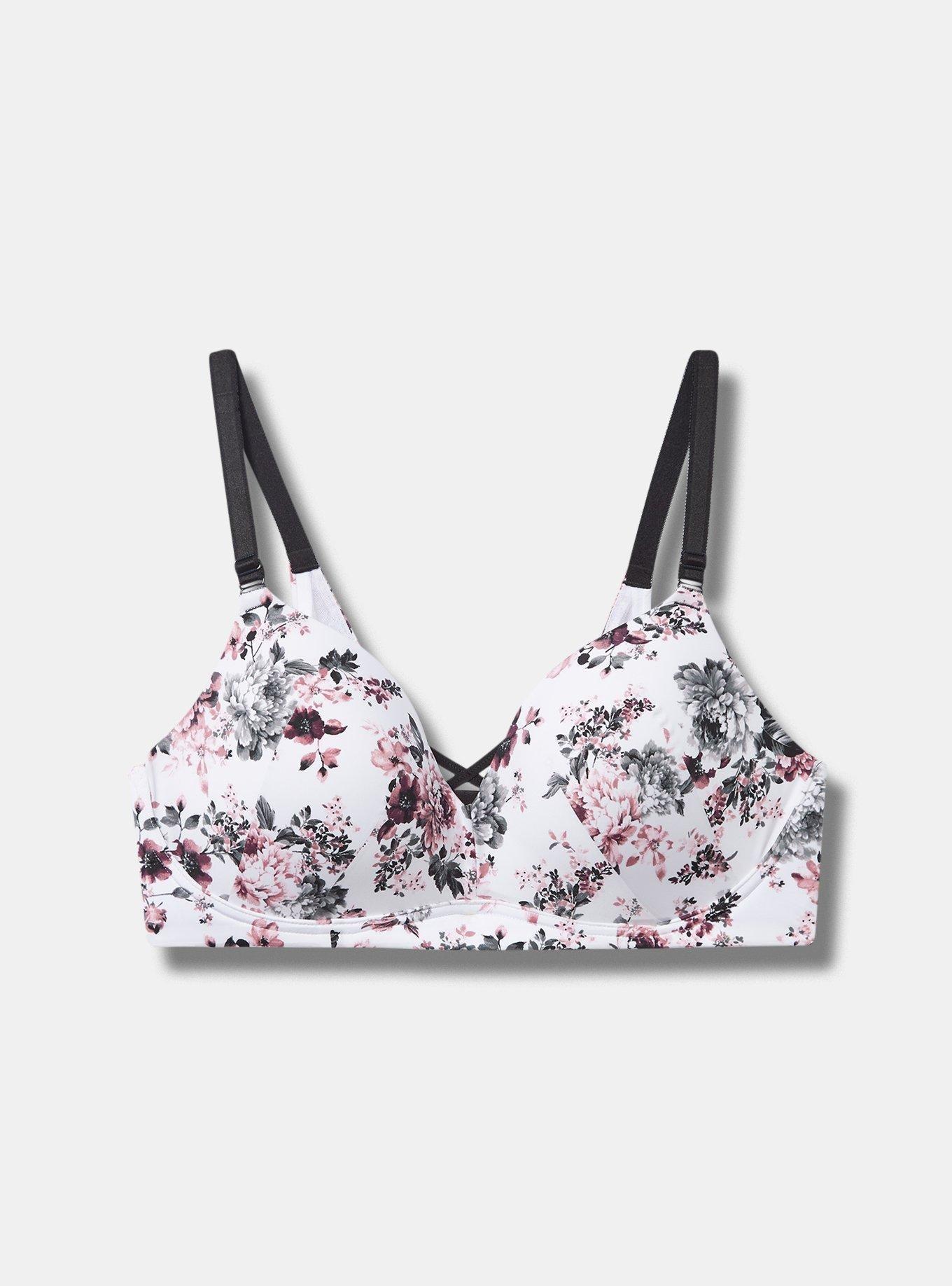 NWT Torrid 44B PUSH-UP WIREFREE BRA - FLORAL SKULL BLACK WITH 360 BACK  SMOOTHING
