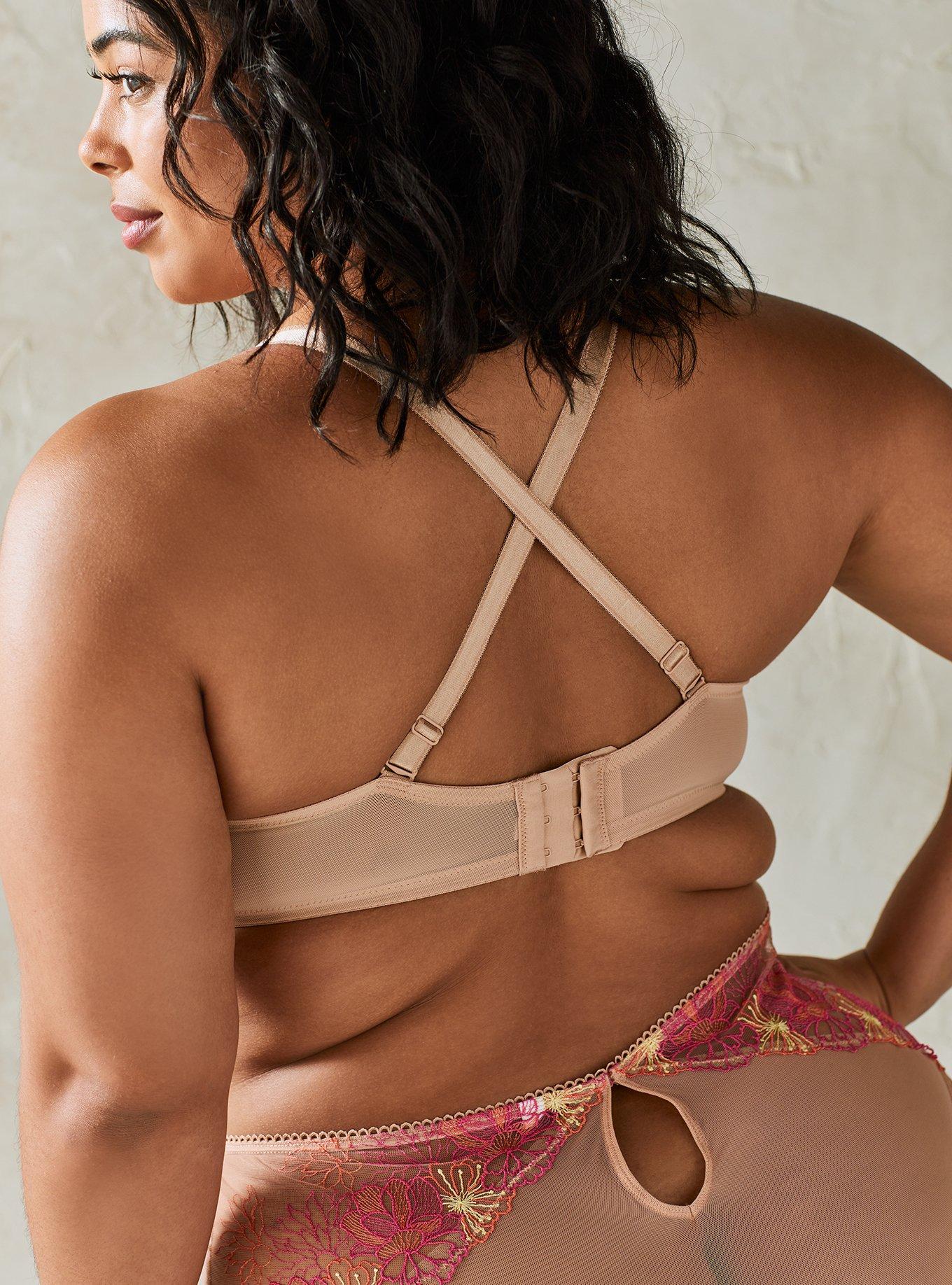 Plus Size Embroidered X Front Push-Up Plunge Bra - Beige Lace, , alternate
