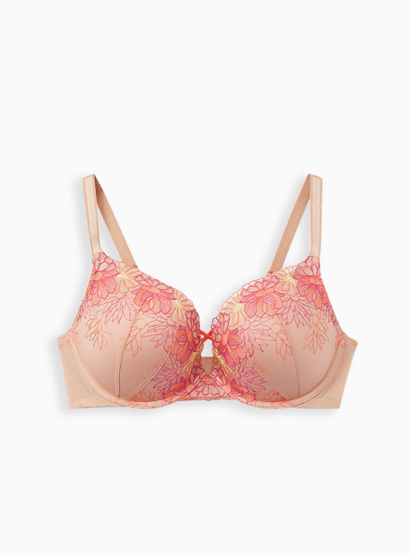 Plus Size Embroidered X Front Push-Up Plunge Bra - Beige Lace, , hi-res