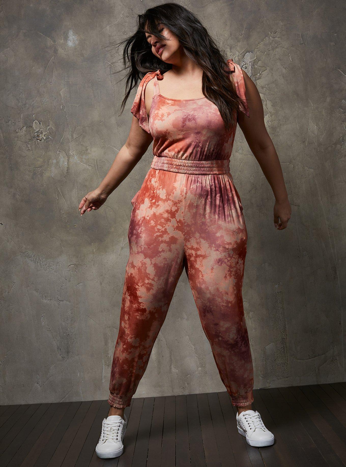 Plus Size - Super Soft Tie-Dye Pink Tie-Strap Jumpsuit - Torrid