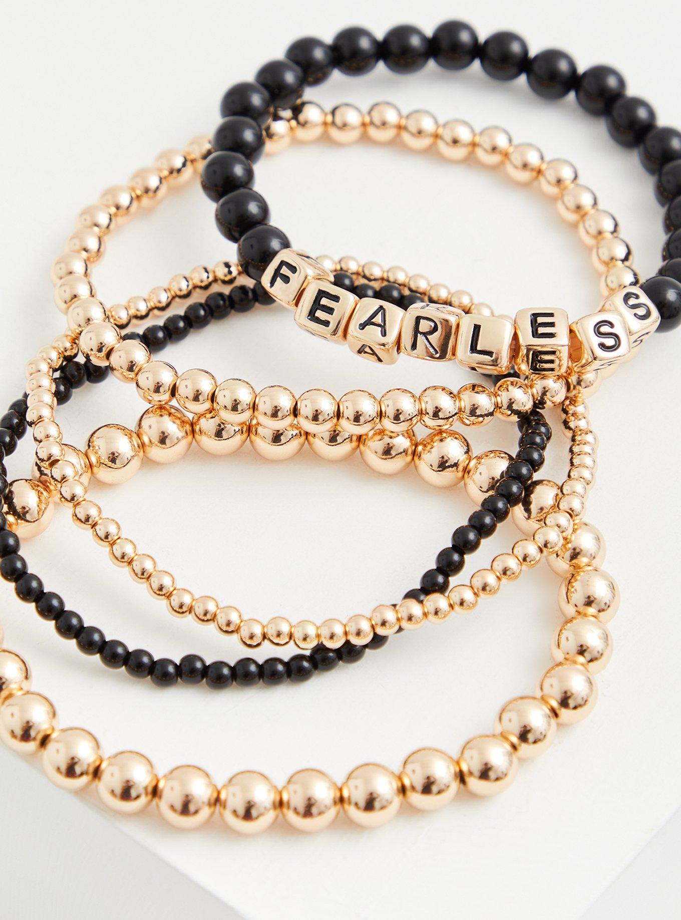 Plus Size Fearless Black & Gold Beaded Stretch Bracelet Set Set Of