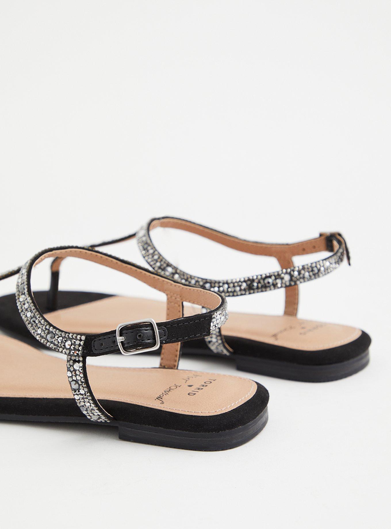 Plus Size - Betsey Johnson Black Rhinestone T-Strap Sandal (WW