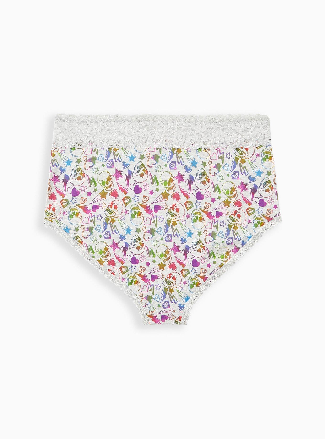 Plus Size Cotton High-Rise Cheeky Heather Lace Trim Panty, WILD SKULL GREY, alternate