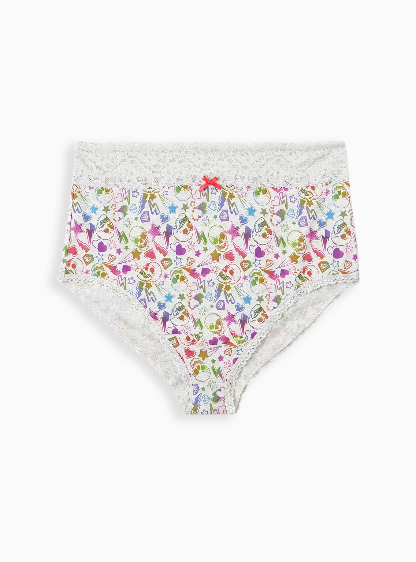 Plus Size Cotton High-Rise Cheeky Heather Lace Trim Panty, WILD SKULL GREY, hi-res