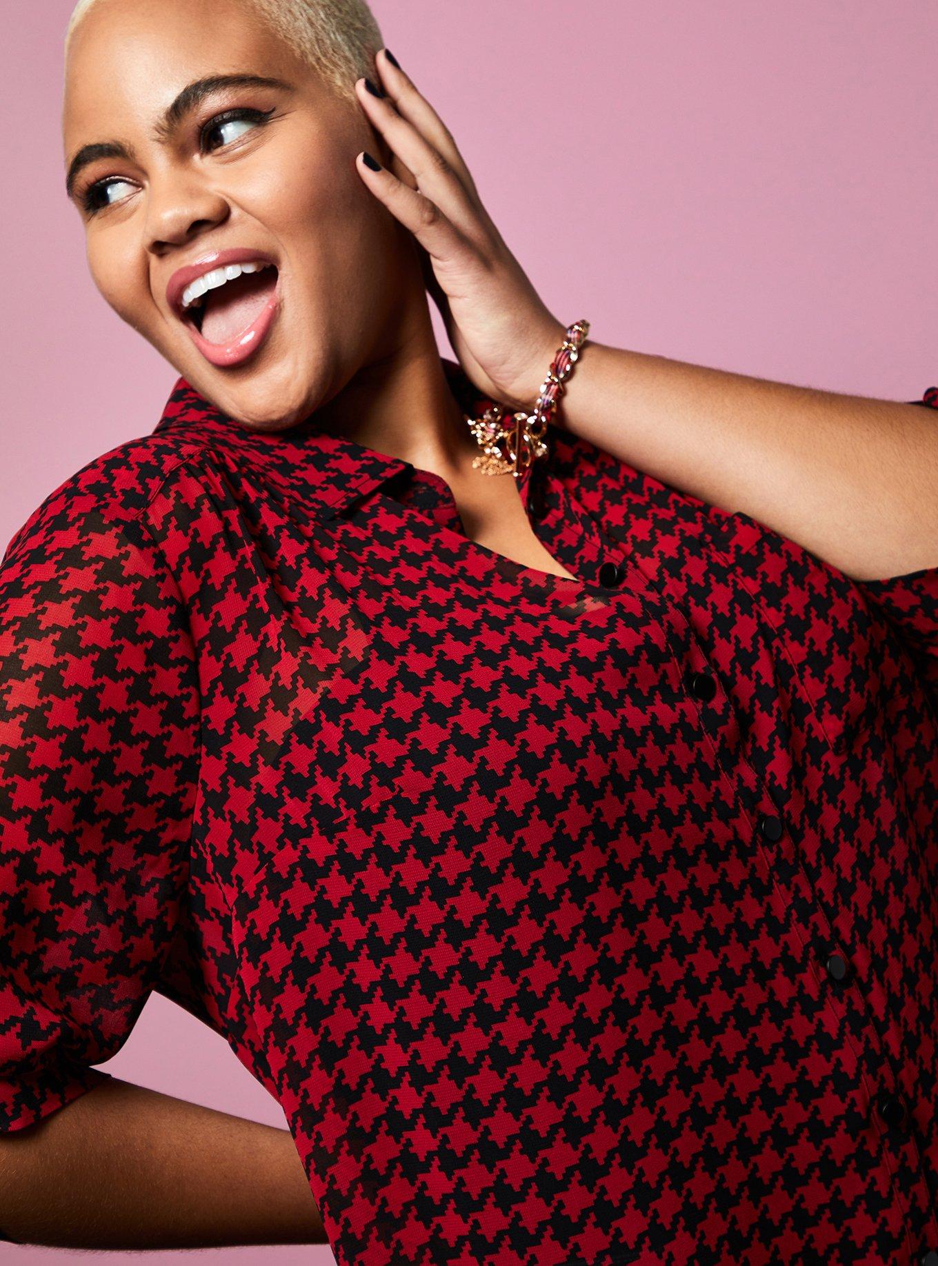 Plus Size Betsey Johnson Gold-Tone & Red Plaid Heart Lock and Key Charm Bracelet , , hi-res