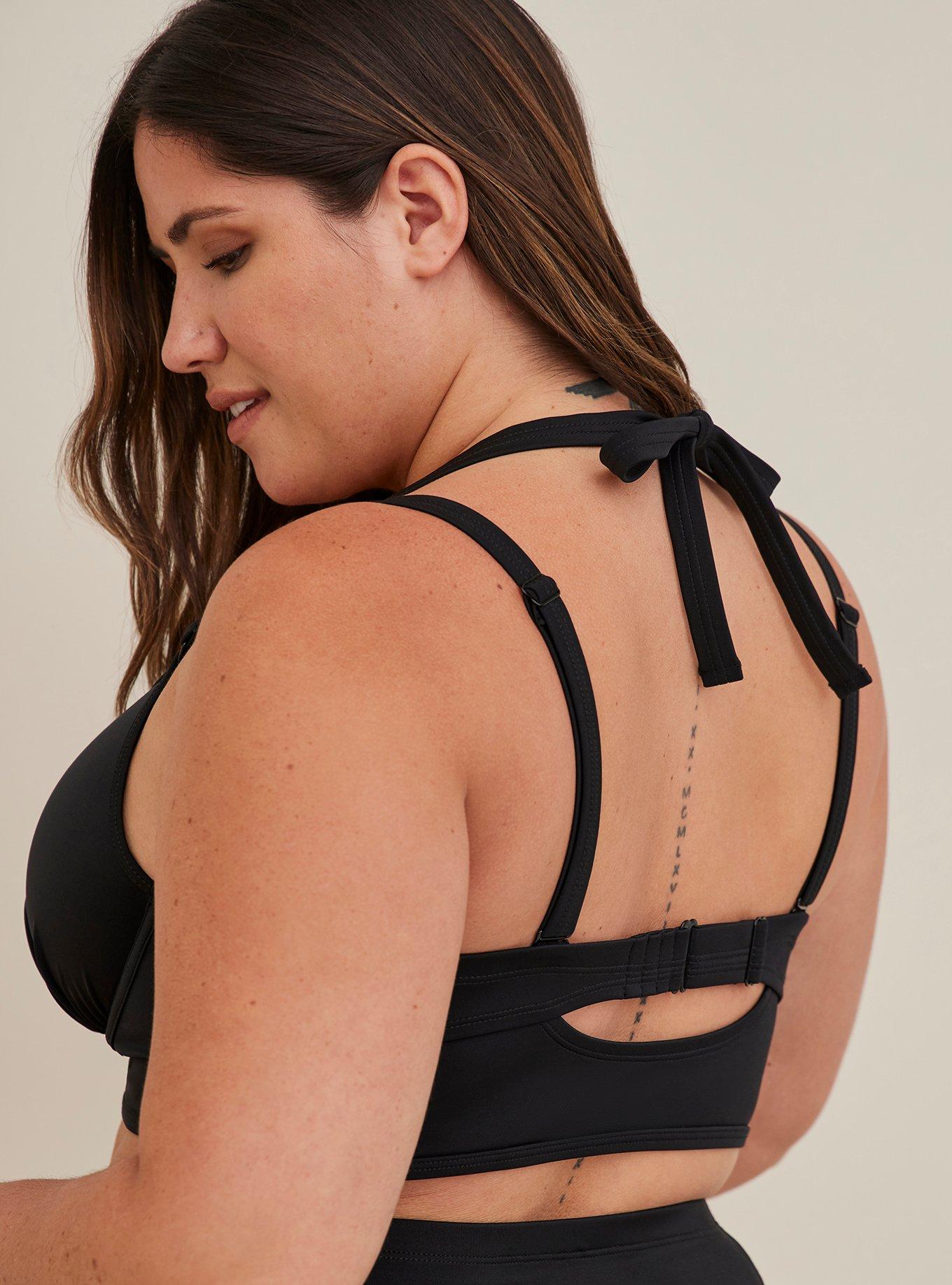 Plus Size Underwire Halter Plunge Bikini Top, DEEP BLACK, alternate