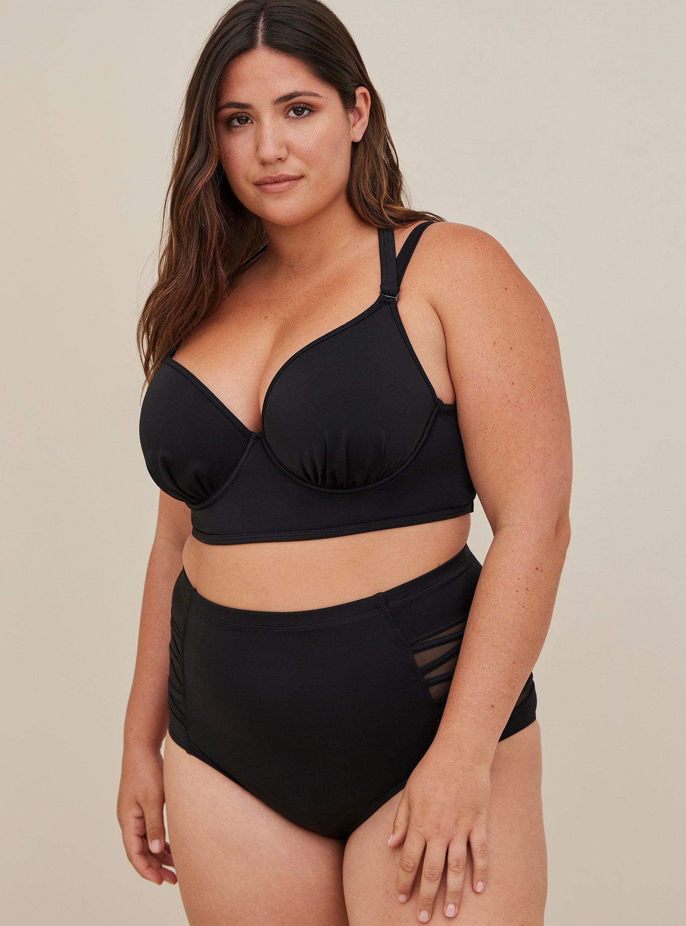 Plus Size Deep Plunge Bikini Top Black