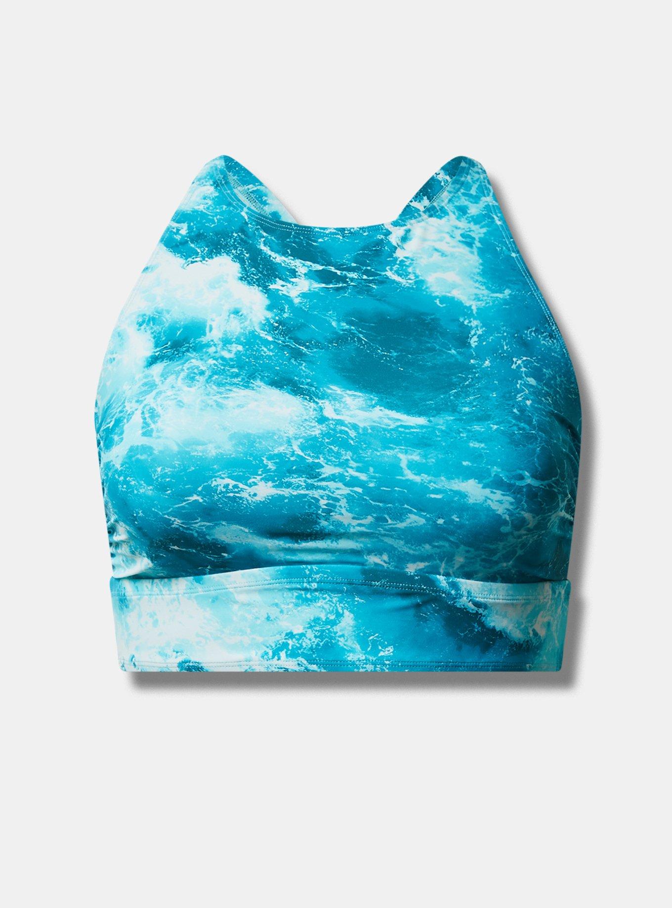 Wireless High Neck Bikini Top, OCEAN WAVES, hi-res