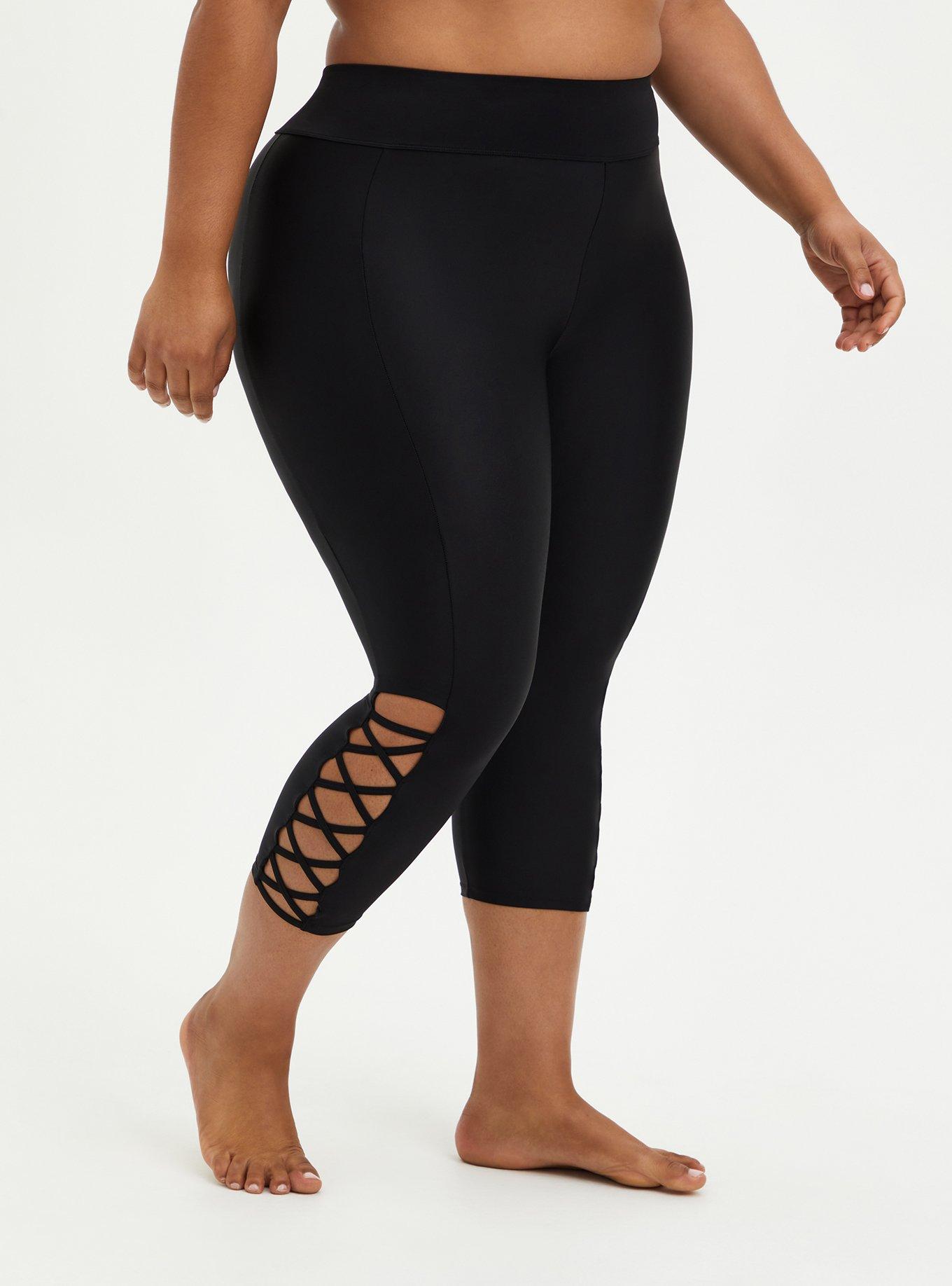 Plus Size - Black Strappy Side Active Swim Crop Legging - Torrid