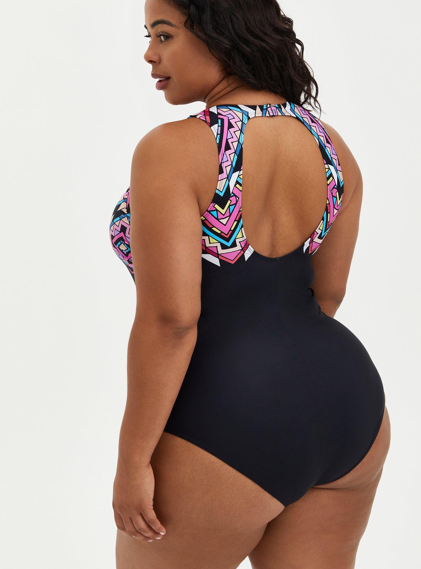 Plus Size Active Wireless High Neck Open Back One Piece Swimsuit