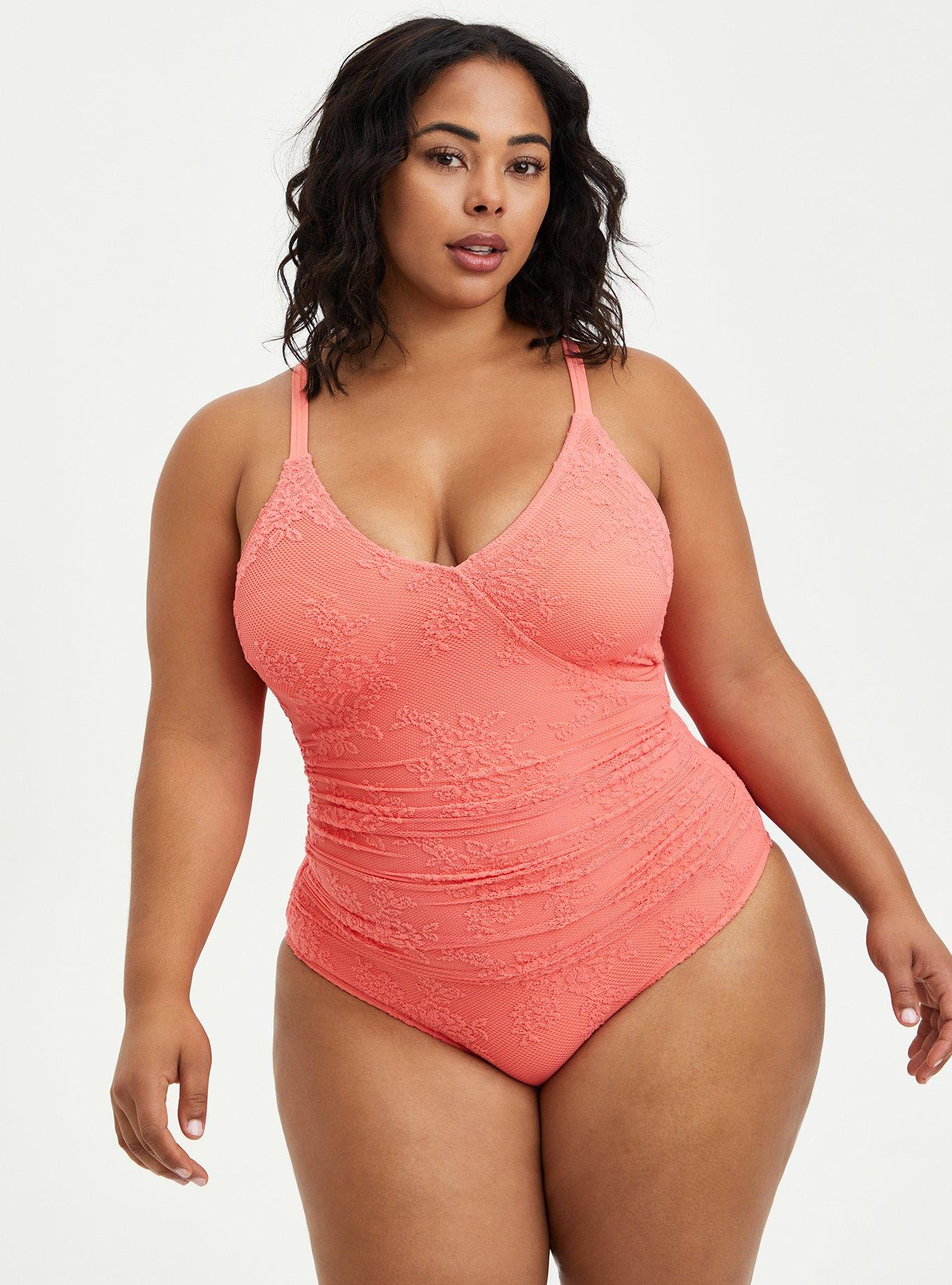 Coral Surplice Swim One Piece, , hi-res