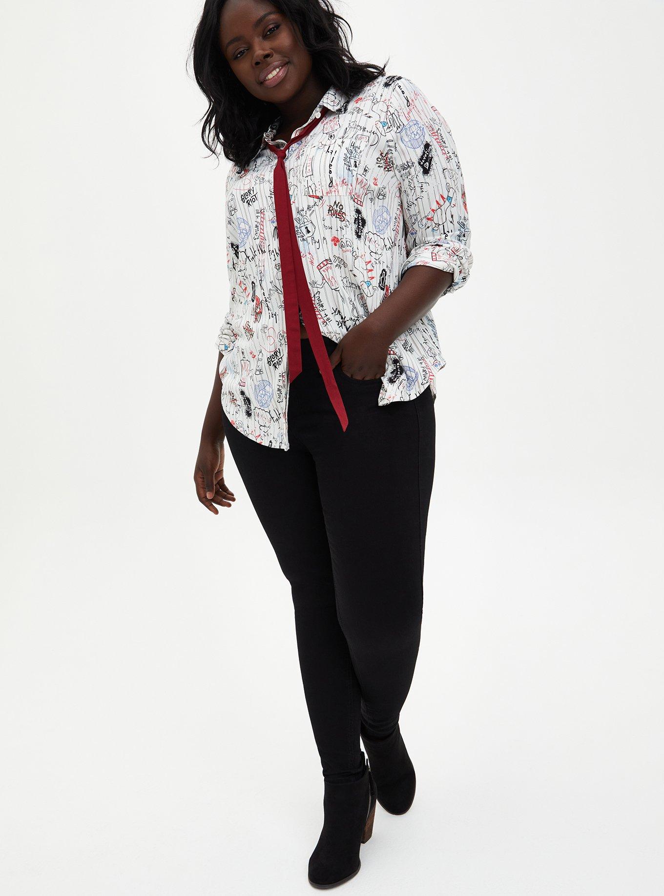 Disney Cruella Doodle Button Down Necktie Blouse , MULTI, alternate