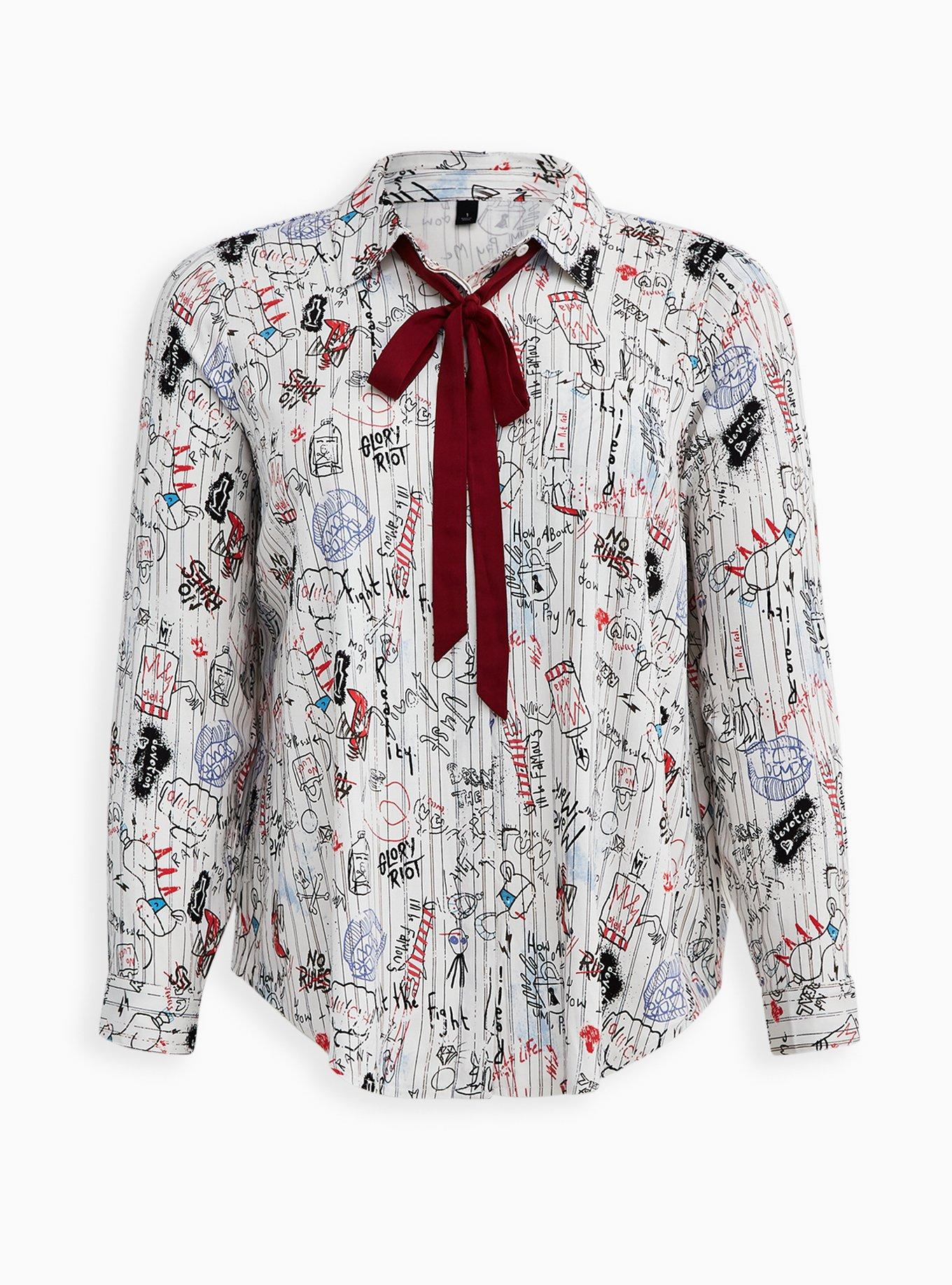Disney Cruella Doodle Button Down Necktie Blouse , MULTI, hi-res