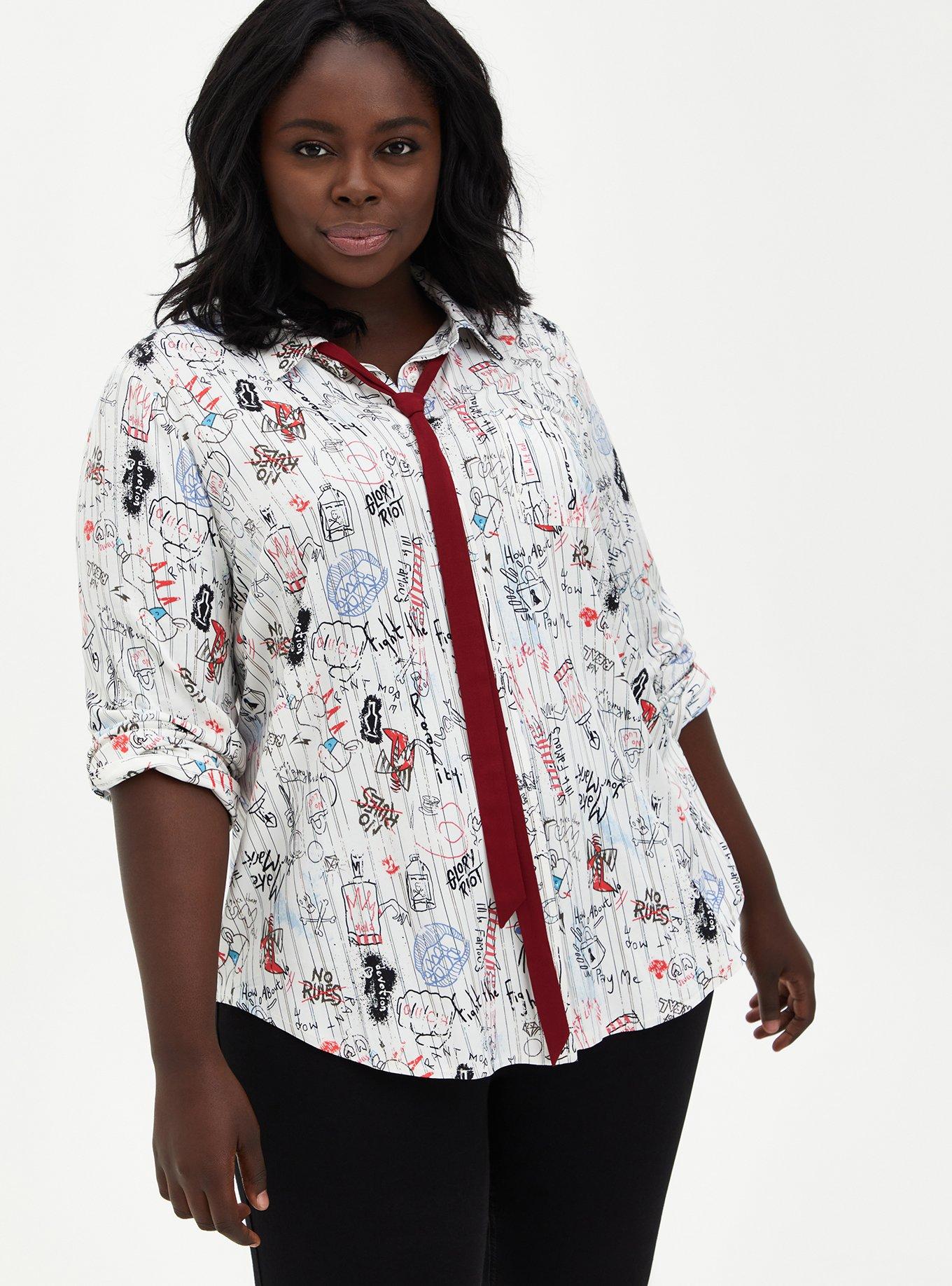 Disney Cruella Doodle Button Down Necktie Blouse , MULTI, hi-res