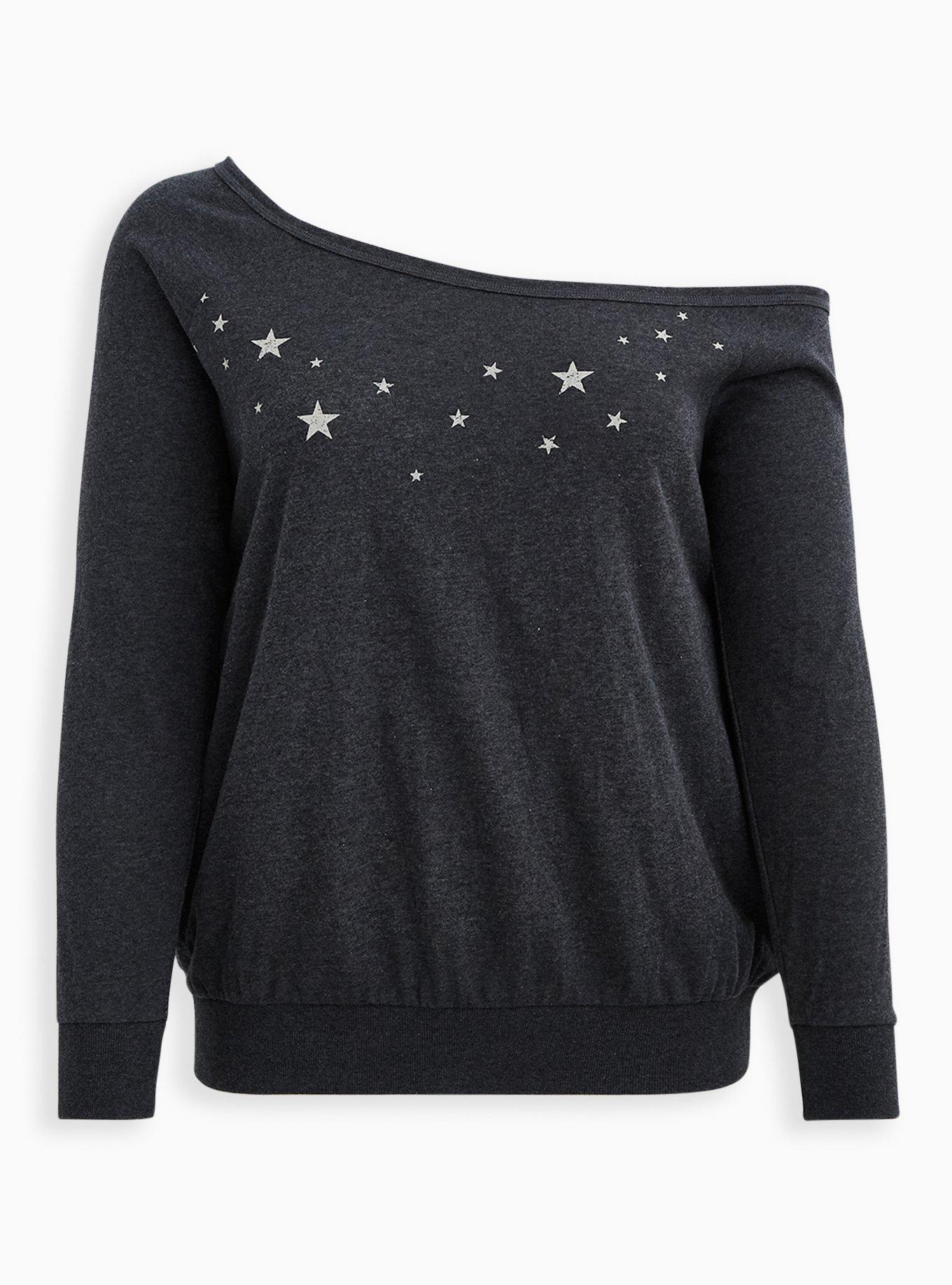 Plus Size Charcoal Grey Tiger Off Shoulder Sweatshirt, CHARCOAL, hi-res