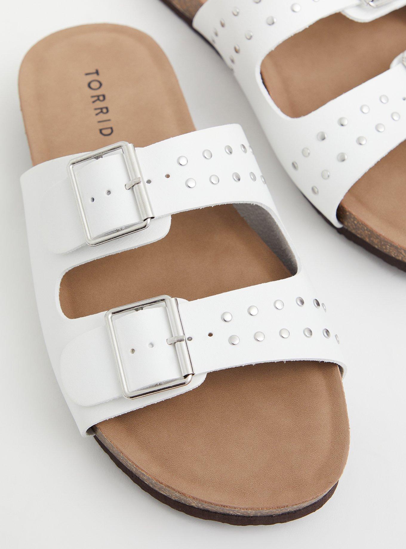 Plus Size Studded Buckle Slide Sandal (WW), WHITE, alternate