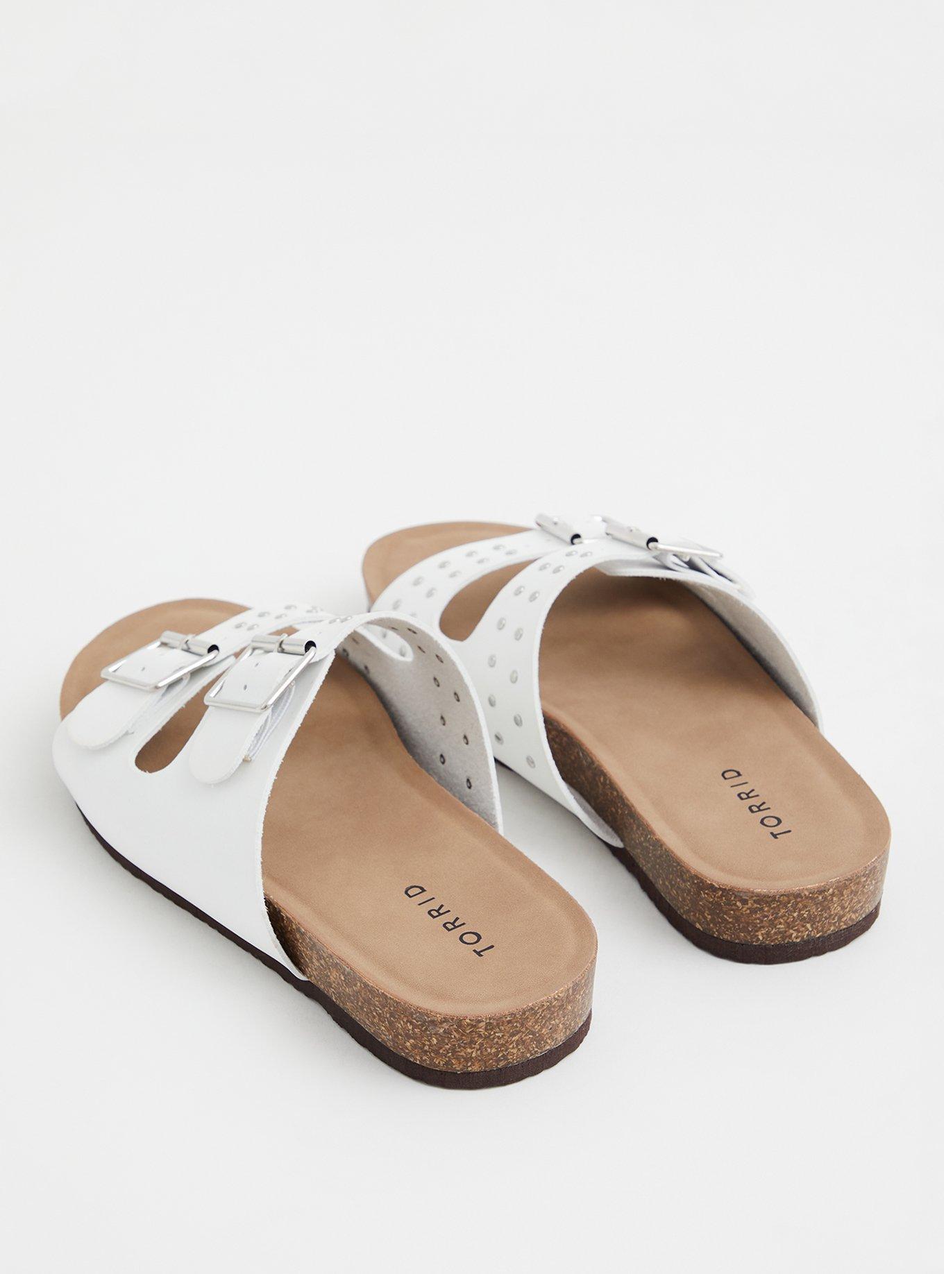 Plus Size Studded Buckle Slide Sandal (WW), WHITE, alternate