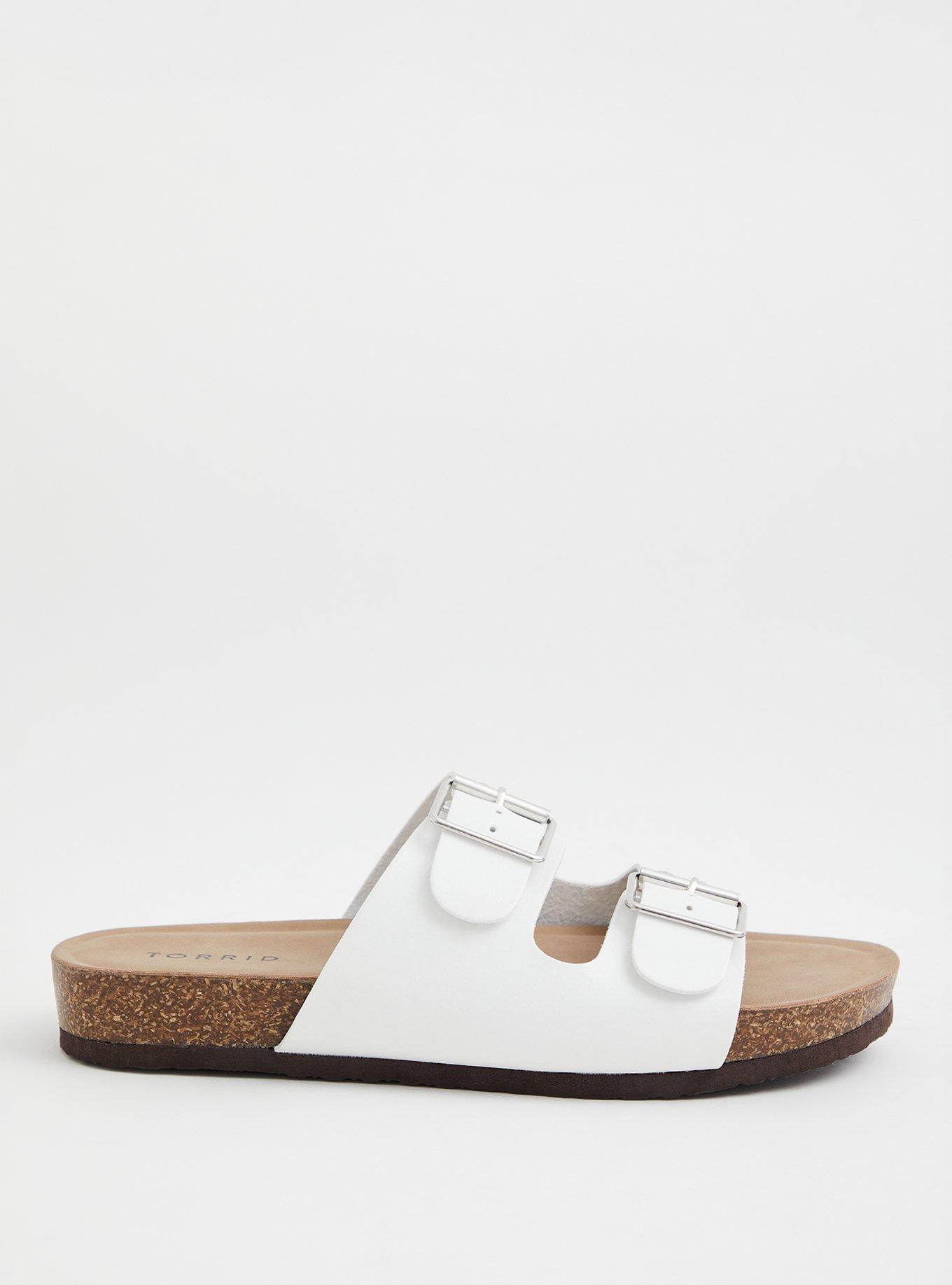 Plus Size Studded Buckle Slide Sandal (WW), WHITE, alternate